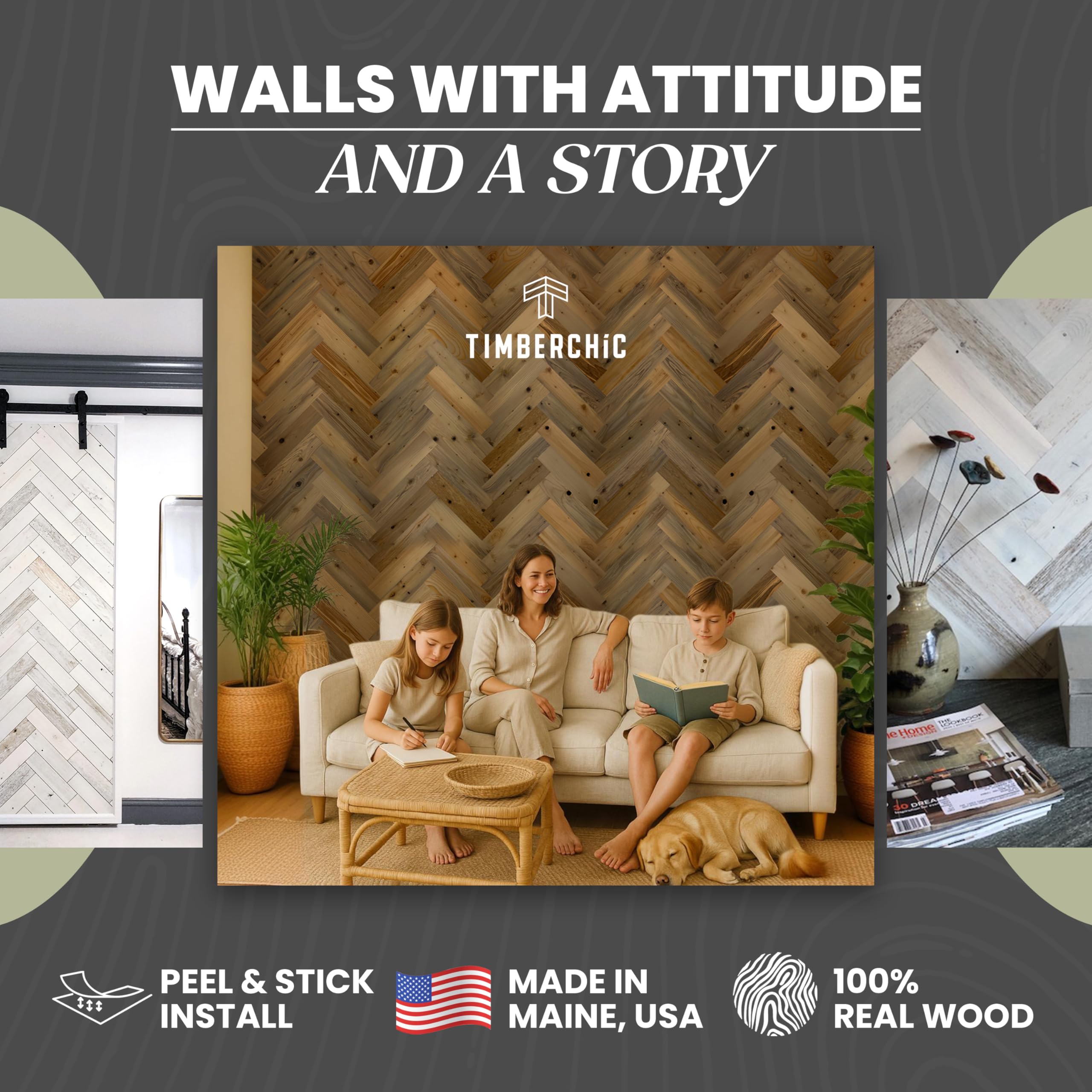 Timberchic DIY - Tablones de madera reciclada para pared, diseño de espiga