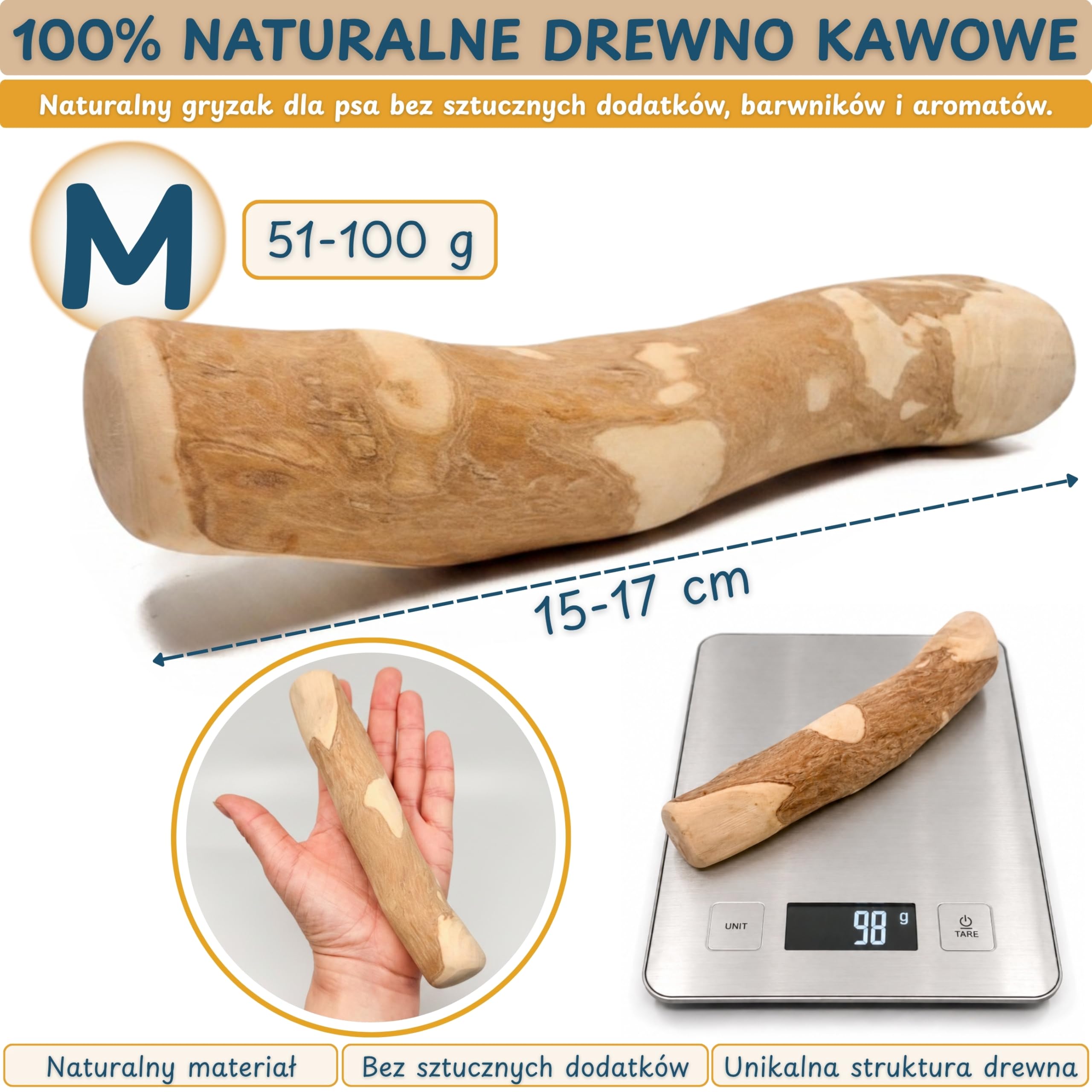 Wildeers Patyk z Drzewa Kawowego, Naturalny Gryzak dla Psa M, 3 szt. | 15-17 cm, Twardy Wytrzymały Gryzak dla Małych i Średnich Psów do 10 kg, Zajęcie dla Psa, Bez Toksyn