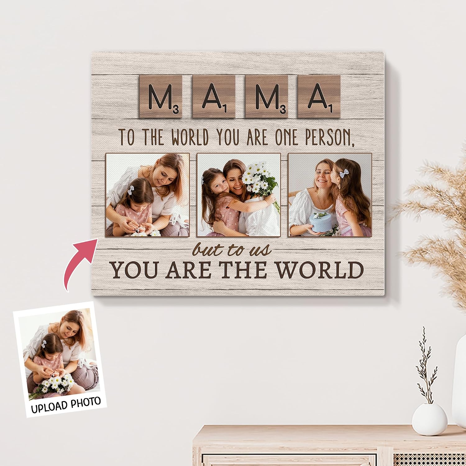 GOSSBY Personalized Custom Canvas MAMA To the world you are one person,but to us You are the world Personalized Mom Photo Collage Canvas Wall Art Decor for Mommy Customized Family Picutre Poster Print