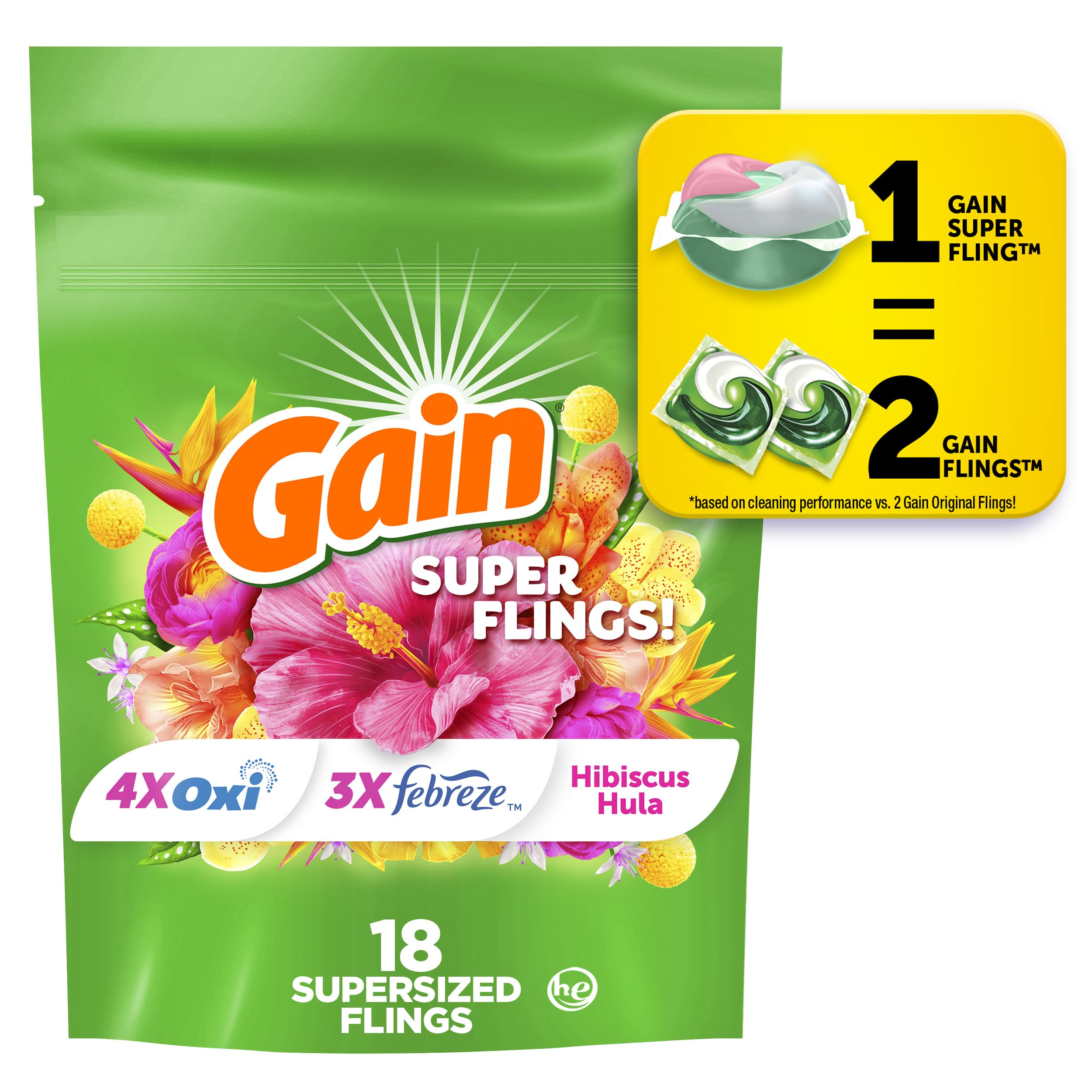 Amazon.com: Gain Super Flings Laundry Detergent Pacs, 18 Count