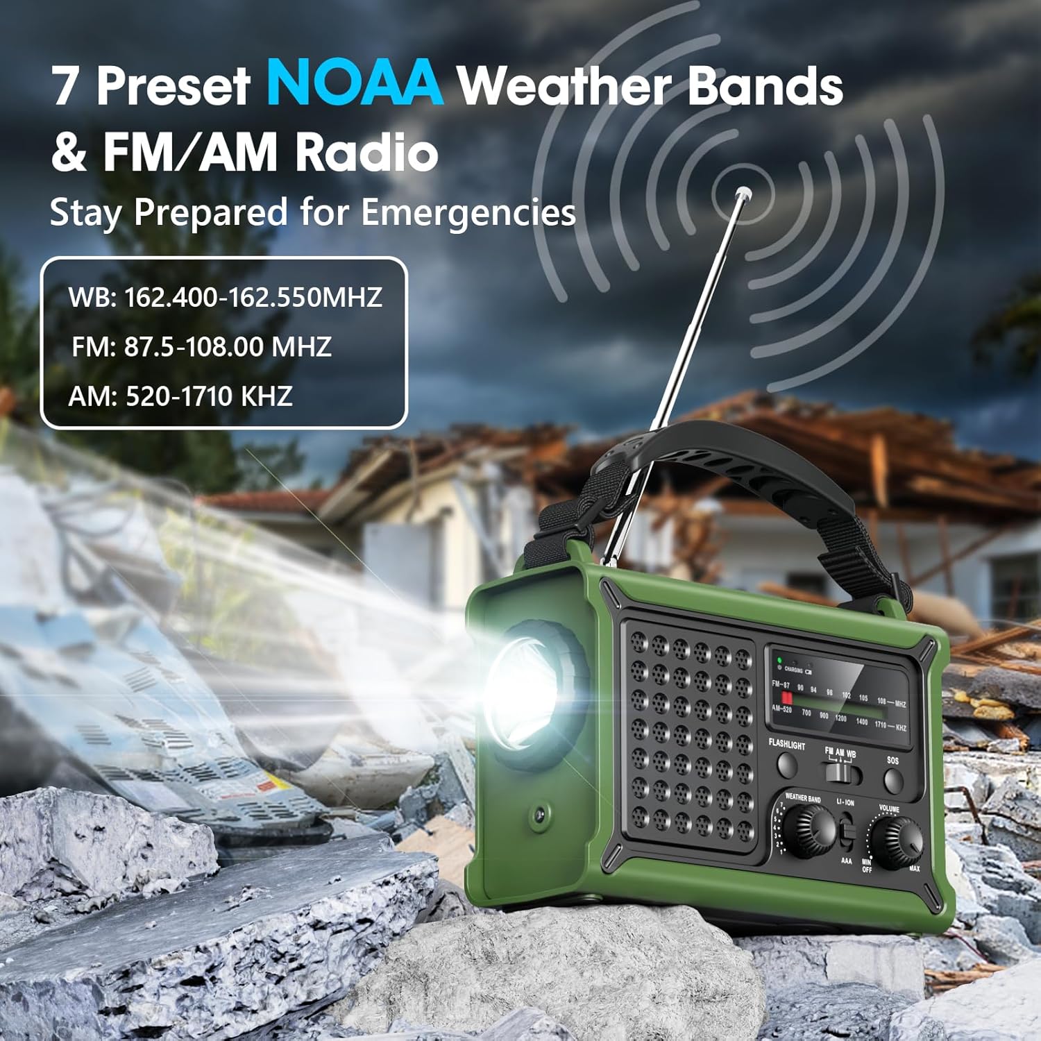 Raynic Weather Radio, NOAA Weather Radio, Solar Hand Crank Emergency Radio with AM/FM/NOAA Weather Alert, Flashlight, Reading Lamp, Cell Phone Charger and SOS Siren