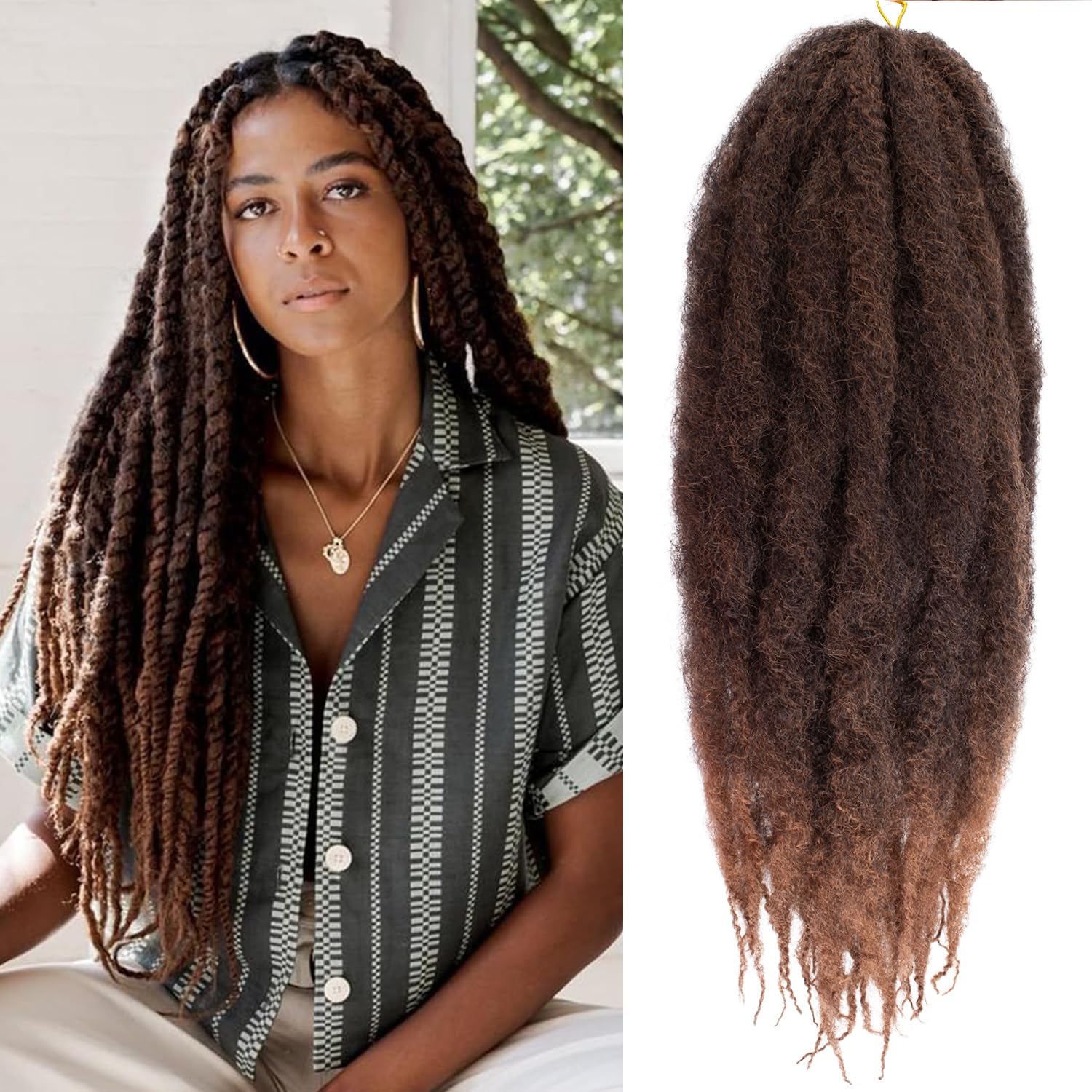 Mscat Marley Twist Braiding 24 Inches Ombre Dark Brown Twist Faux Locs Crochet Hair (24 Inch 8packs, T30#)