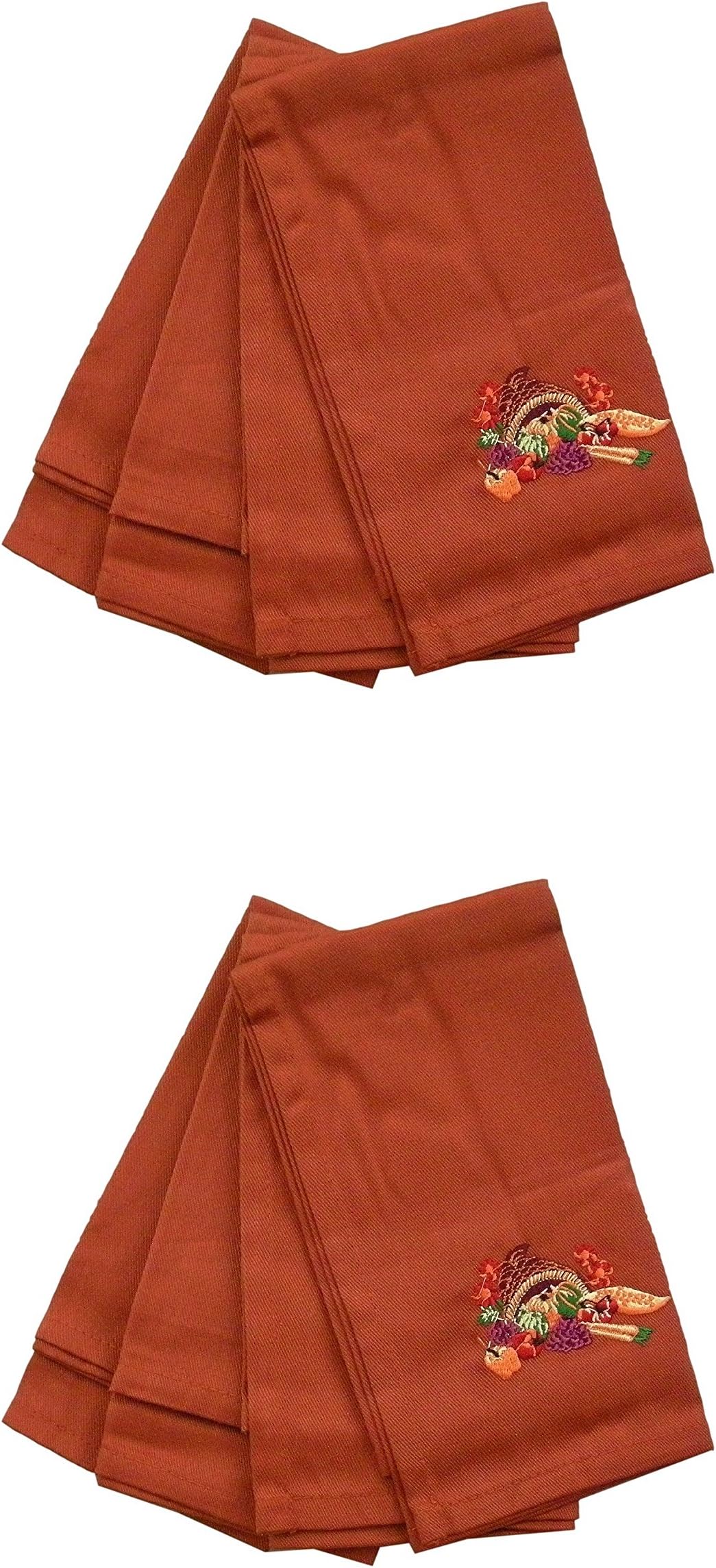 Embroidered Cornucopia Feast Harvest Thanksgiving Cloth Napkins (Set of 8)