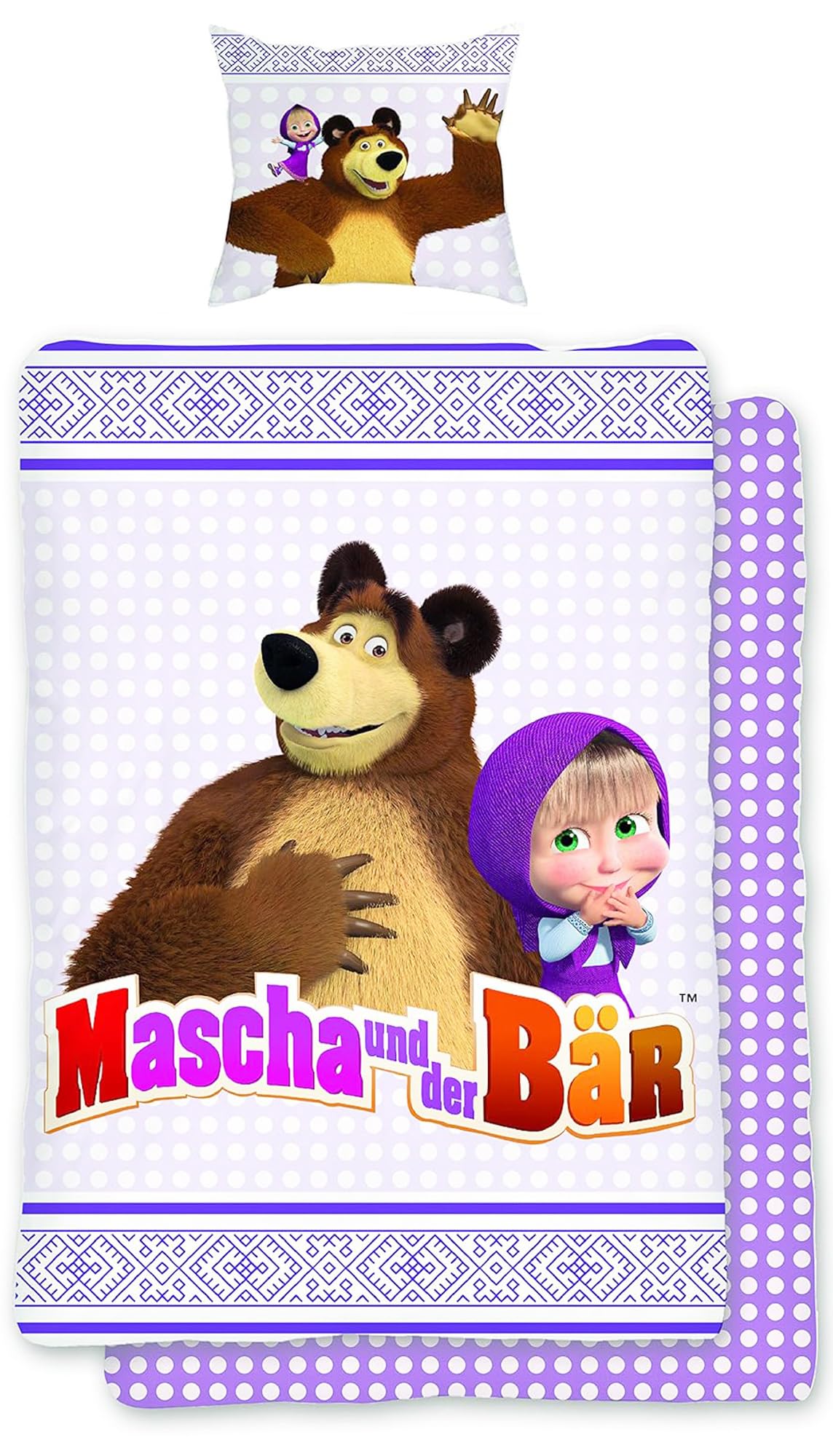 Beronage Multicoloured Masha And The Bear Children's Bed Linen Friends 135 X 200 + 80 X 80 Cm 100% Cotton Renforcé Linen Quality Fairy Tale Masha German Size