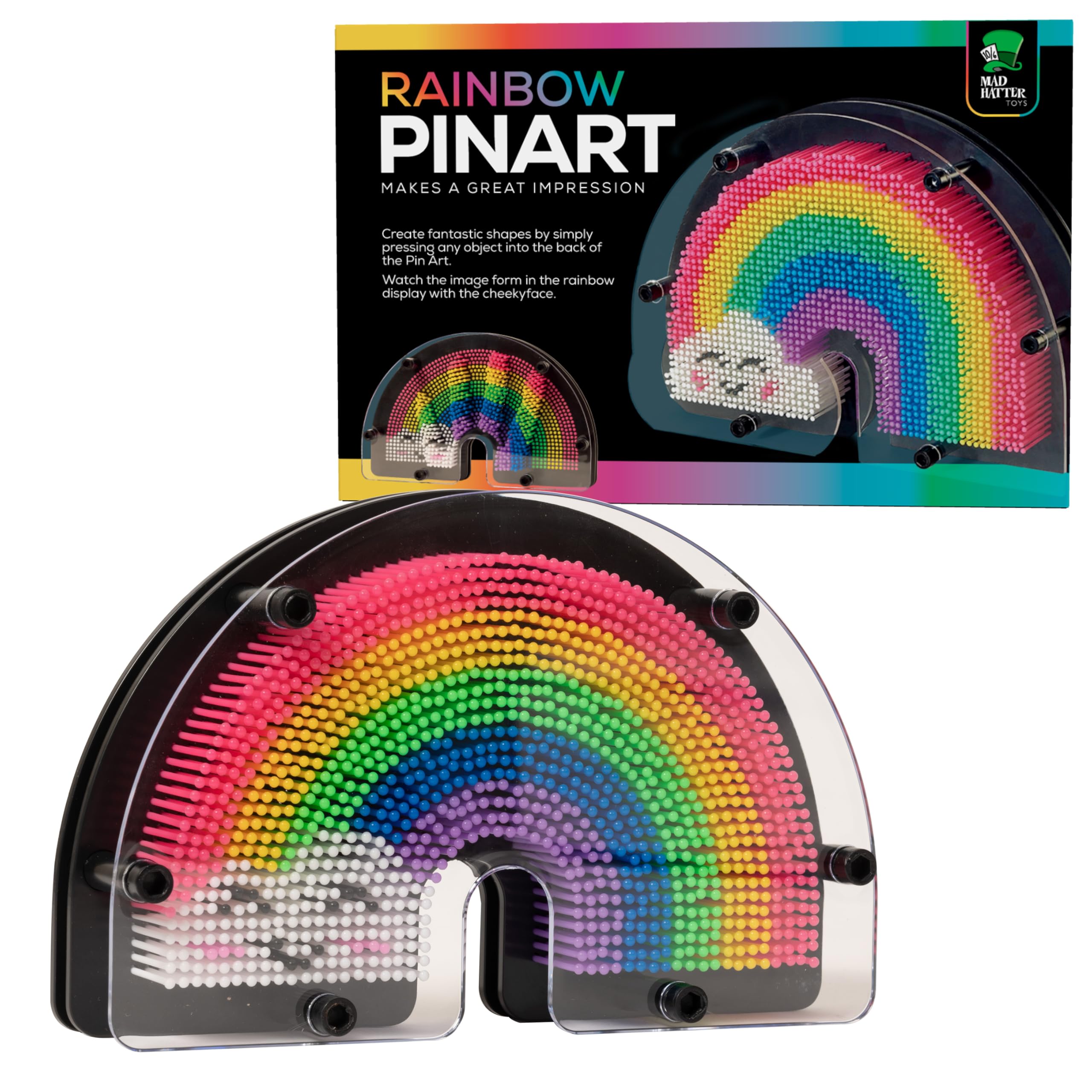 Funtime Gifts Rainbow Shaped Pin Art - 3D Pin Impression Sculpture Toy, Colorful Plastic Pin Board For Kids & Adults, Sensory Fidget Desk Toy, Creative Art Game, Retro 80S 90S Novelty Gift