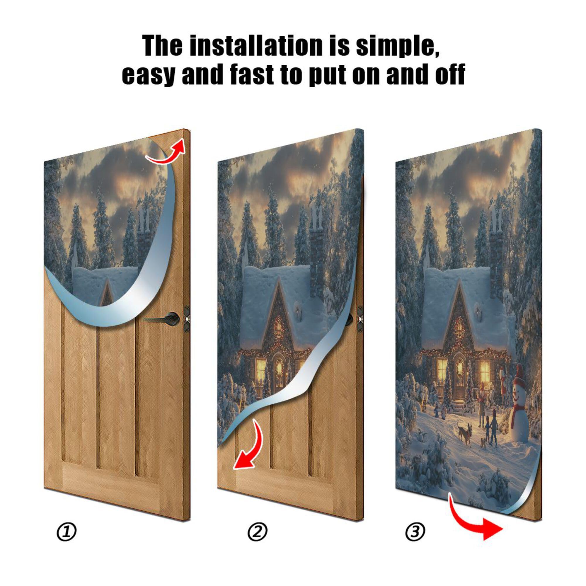 SEHANY Christmas Snowy Town Door Cover Outdoor Decor, High Stretch Fabric Christmas Front Door Cover Christmas Banner Door Cover for Front Door Festive Party Home Decor 36 * 98inch