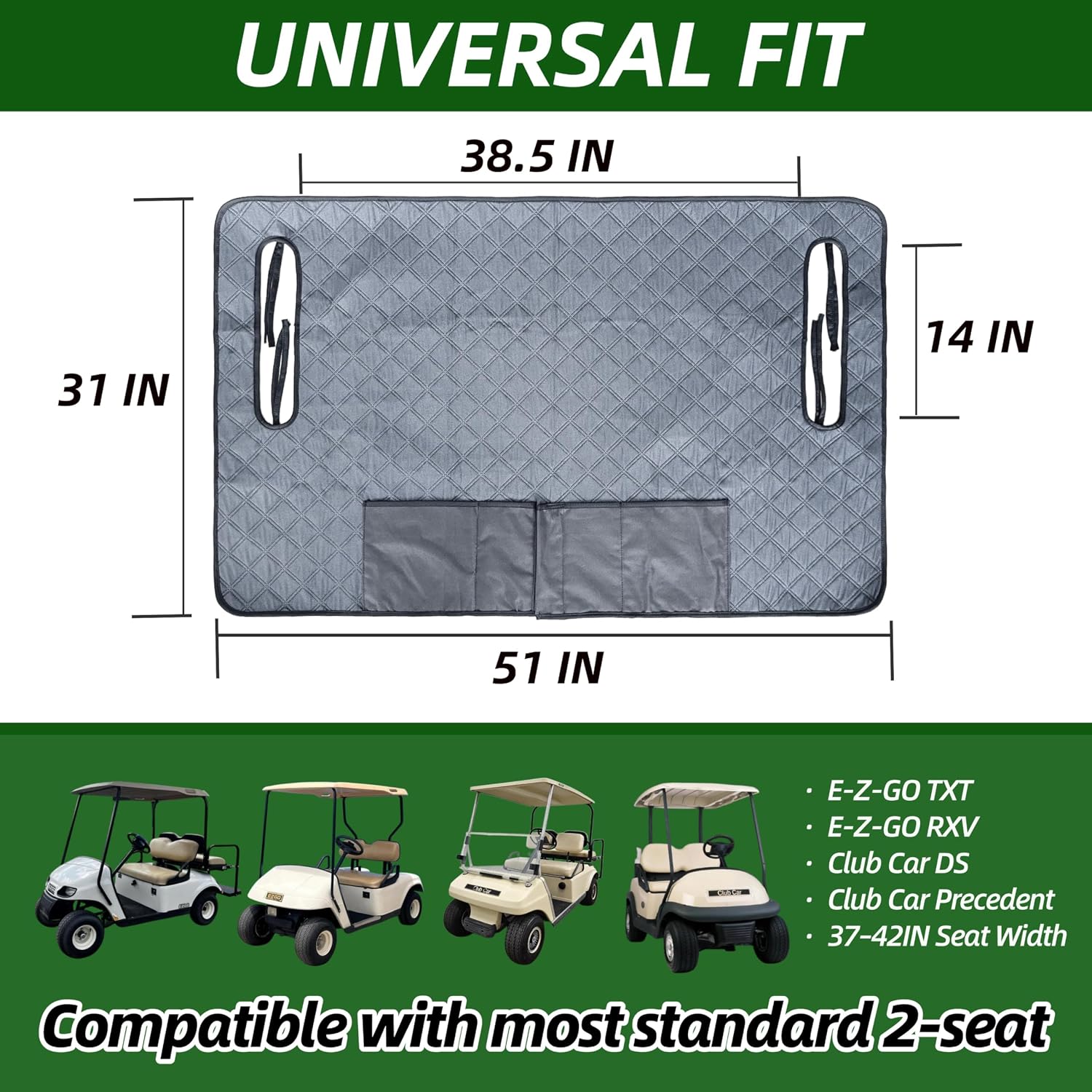Universal Golf Cart Bench Seat Cover Blanket Towel Fit for EZGO Club Car ICON and More 2 Passenger Seat, Soft Anti-Slip Warm Breathable Fabric, Pet Friendly Machine Washable (Grey)