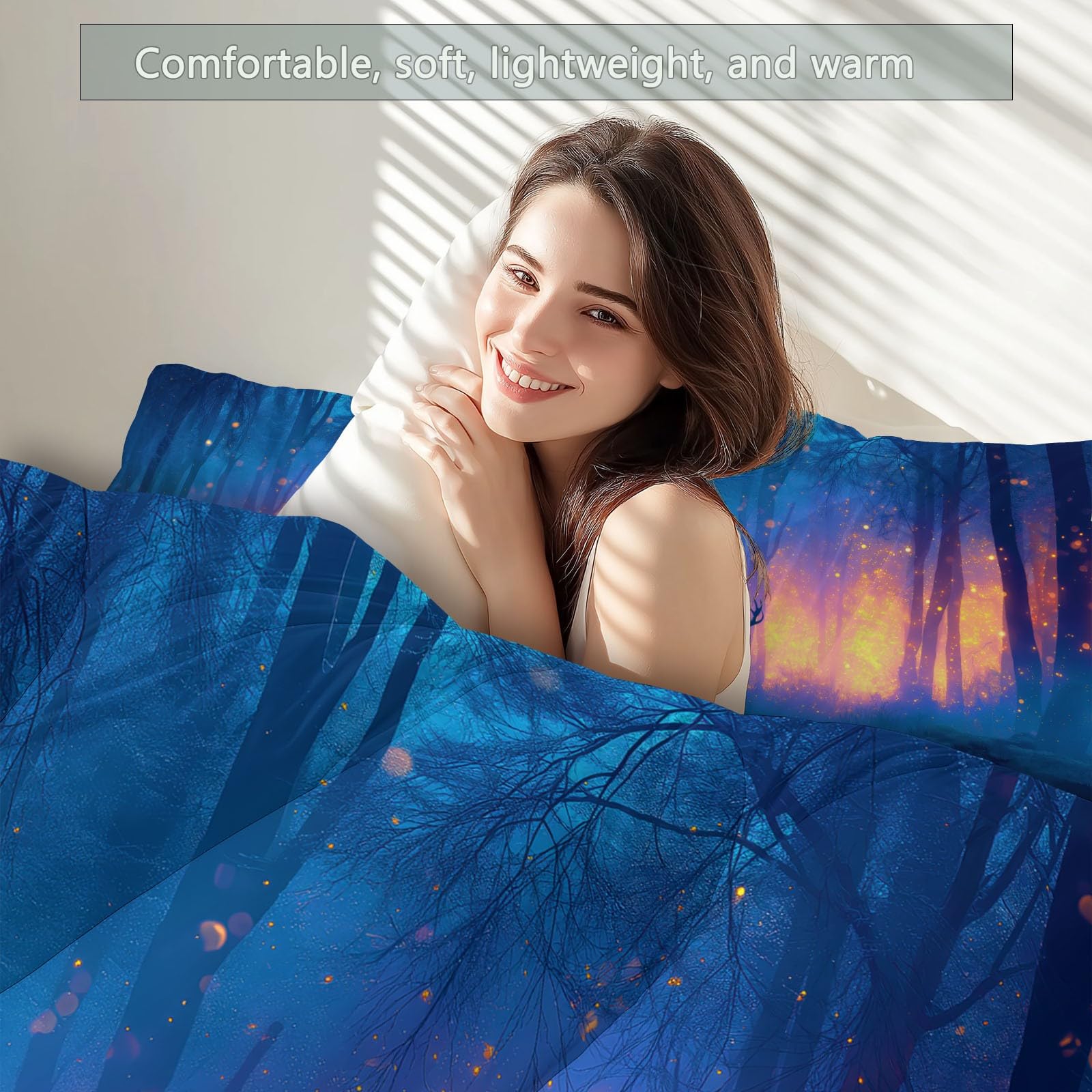 Genérico Kołdra 4 pory roku, 3-częściowy zestaw pościeli 200 x 200 cm Fantasy las miękki jeleń kołdra z mikrofibry, zimowa i letnia narzuta dla dzieci i alergików, niebieska