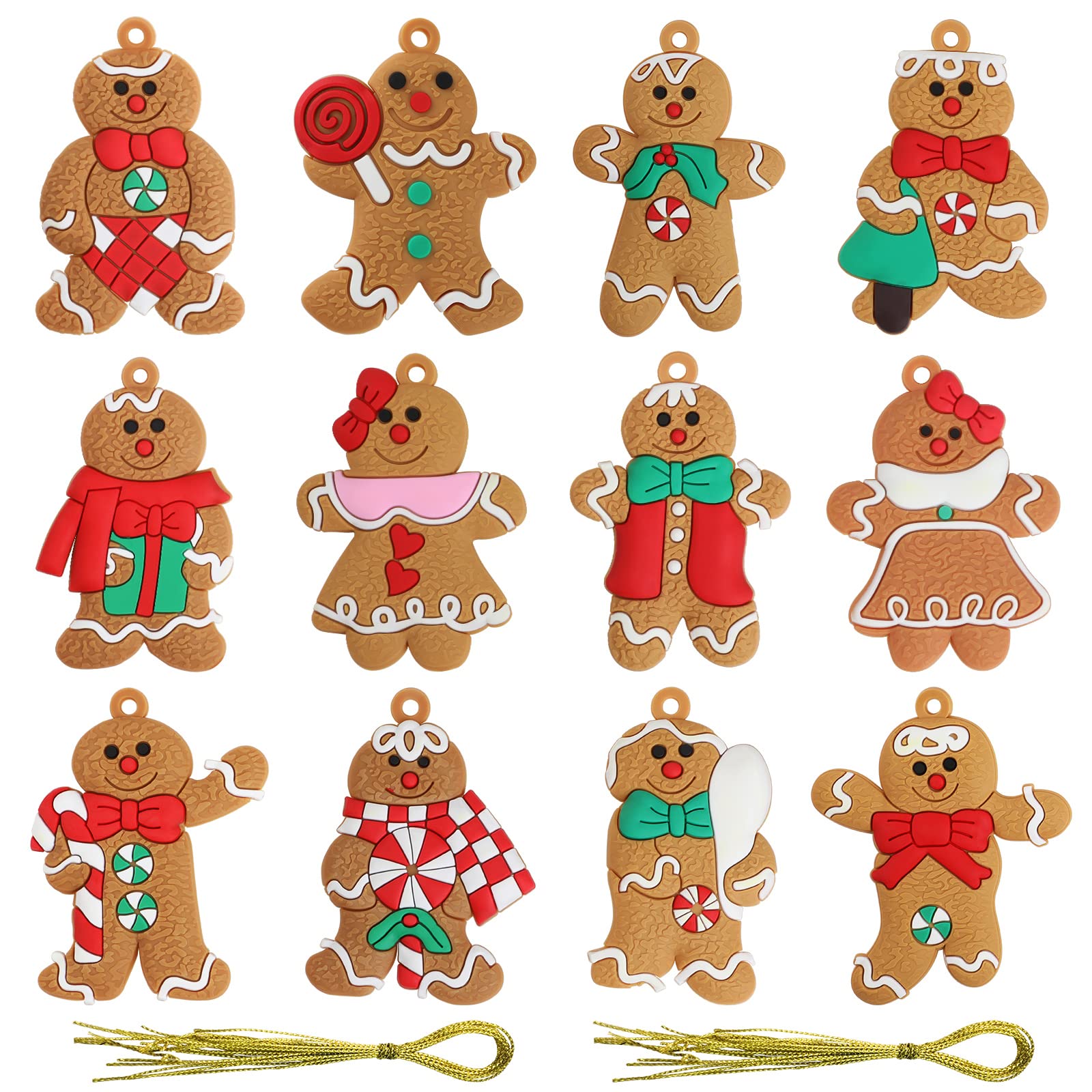 Bigqin 12 Piezas Adornos Navidad, Adornos Arbol Navidad de Hombre de Jengibre, Adornos Navideños con Cuerda, Decoracion Navideñas 2024