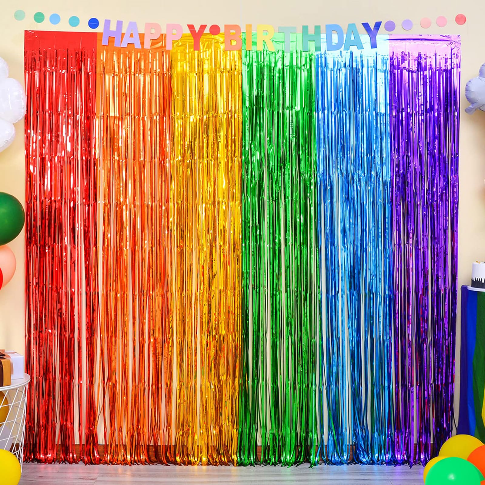 Tende Metalliche Multicolore Orpelli Festoni Lamina Frangia Tinsel Arcobaleno 1x2m per Sfondo Fotografico Decorazioni Festa