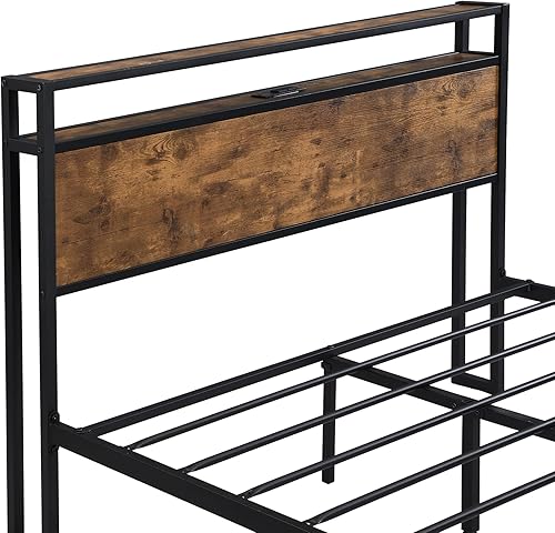 Miniatura 5 de HBRR Base de cama Queen con cabecera y estribo de madera con estación de carga, cama de plataforma de metal resistente, sin ruido, no necesita somier