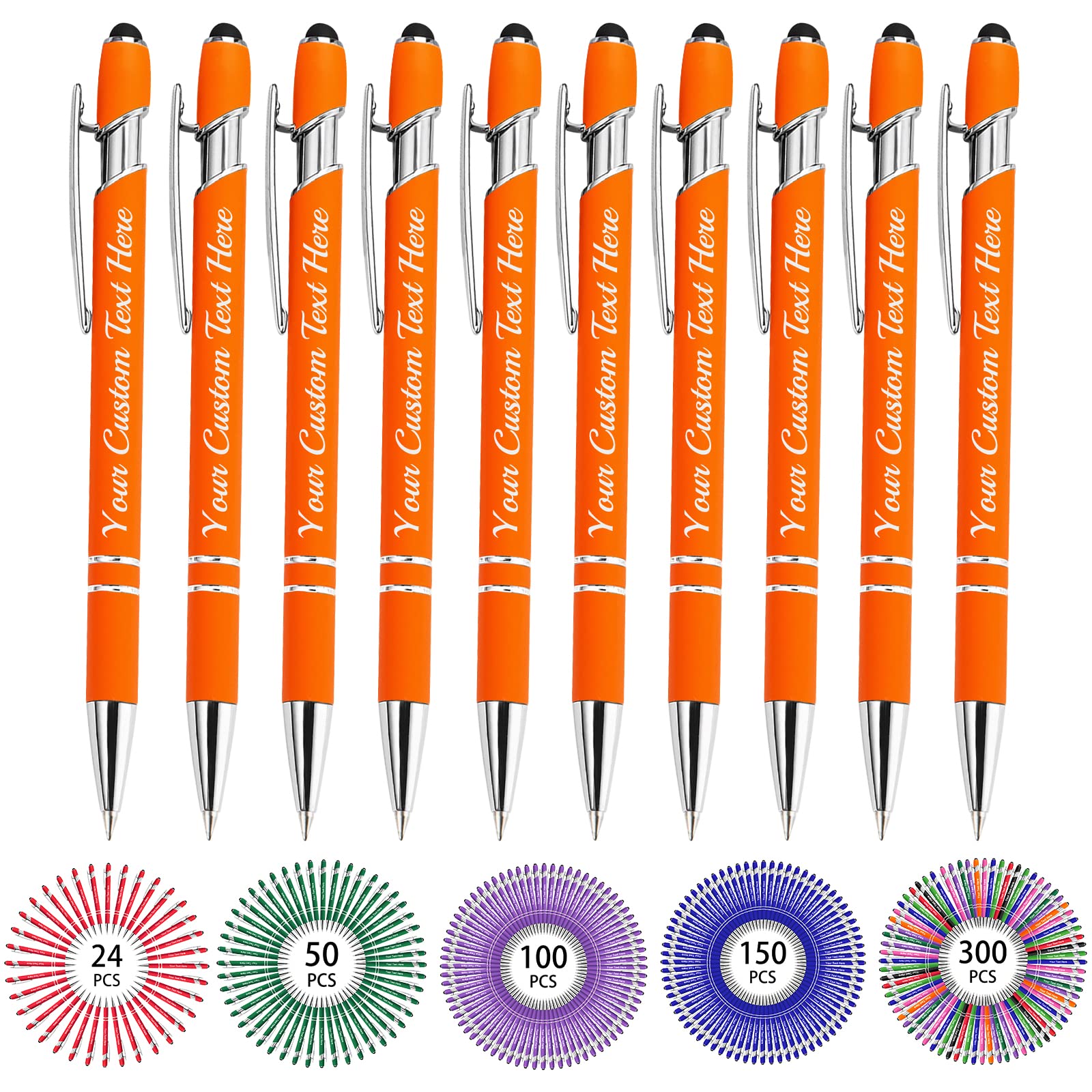 Up to 500 Bulk Custom Pens Personalised Engraved Laser Ballpoint Promotional Pens with Names Stylus Tip Retractable Black Ink Pen for Women Men Wedding Christmas 150 Pcs