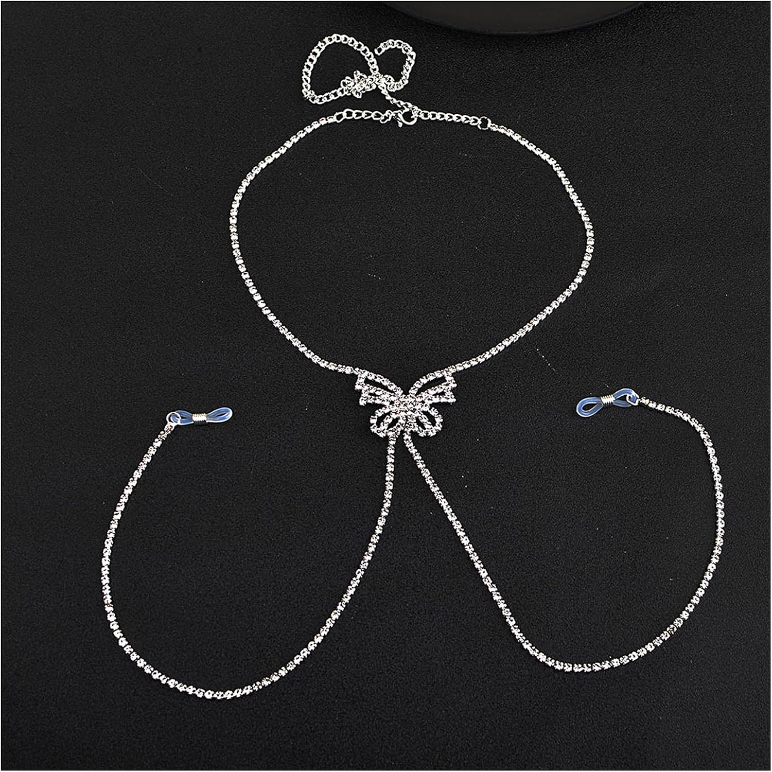 Rhinestone Non Piercing Nipple Chain Necklace for Women Sexy Crystal Butterfly Pendant Chest Chain Body Jewelry Festival Rave Nipple Accessories Jewelry