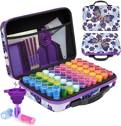 FUNDAFUL Contenedores de almacenamiento de pintura de diamantes, 60 ranuras, accesorios y herramientas de arte de diamante con tarros a prueba de