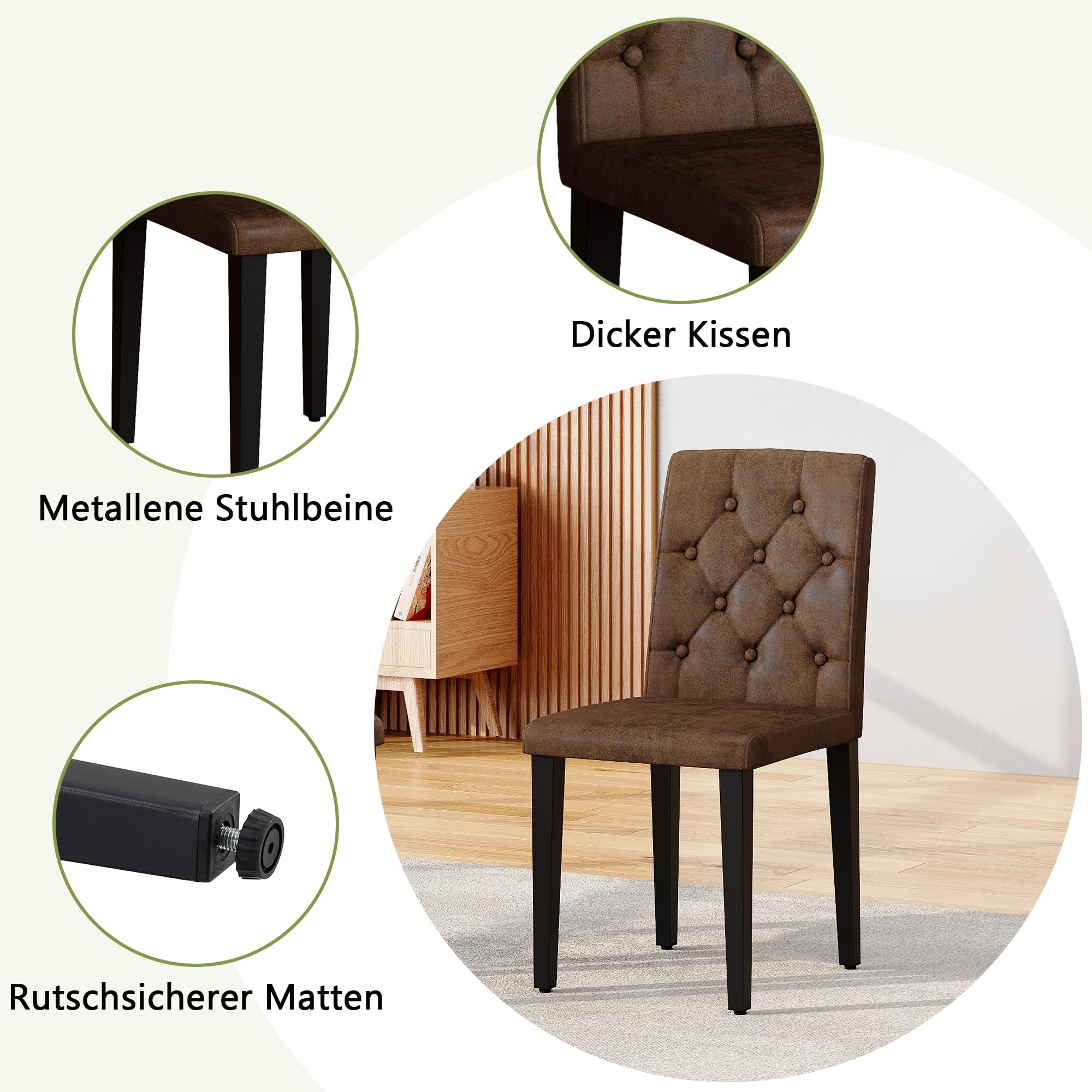Set di 4 sedie per sala da pranzo, stile retrò, effetto velluto, con gambe in metallo