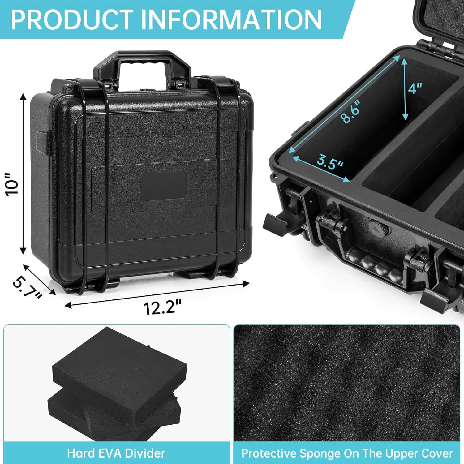 Waterproof Toploader Storage Box for 3" x 4" 35pt Rigid Card, Trading Card Case Holds 300 Toploaders, Sports Card Storage Boxes with 3 EVA Divider