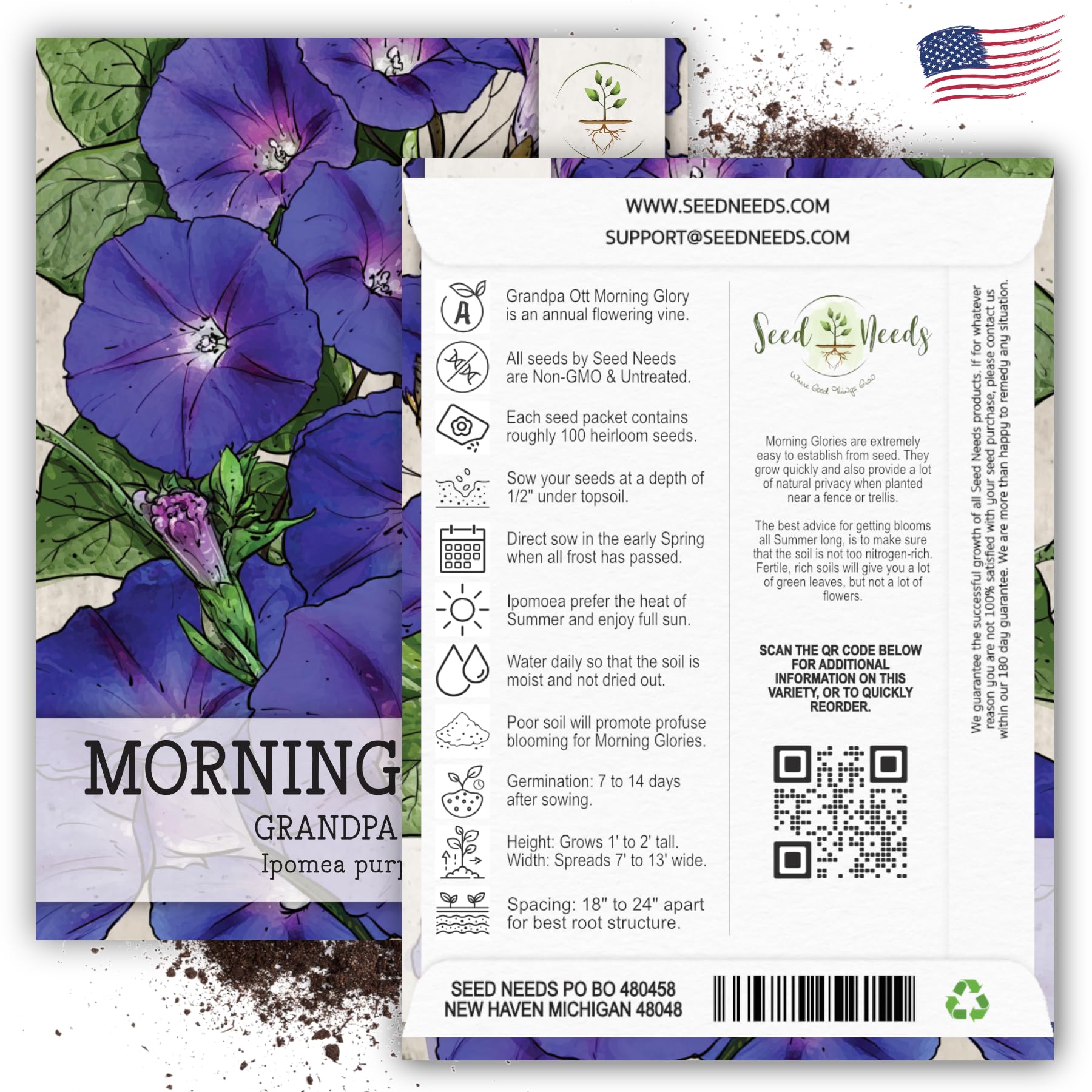 Amazon.com : Seed Needs Grandpa OTT Morning Glory Seeds for Planting Deep  Blue Flowering Vines - Heirloom & Open Pollinated Climber Seed to Plant a  Natural Privacy Fence Filled with Flowers (1