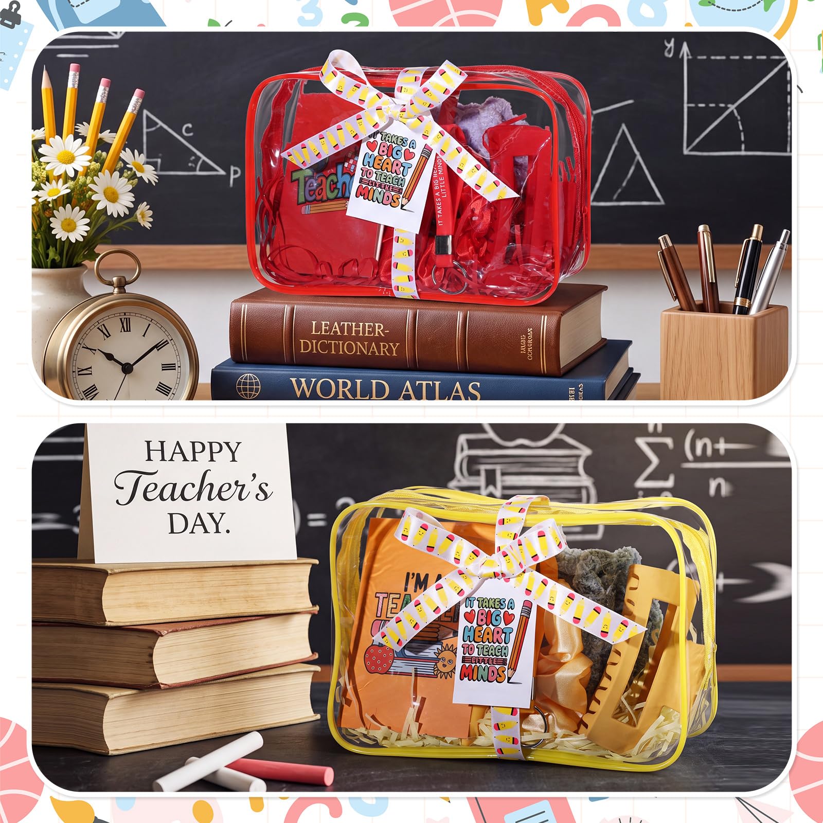 Janmercy Set da 55 pezzi/6 set di regali per insegnanti di ritorno a scuola per donne insegnante apprezzamento regalo di ringraziamento borse trucco penne clip per capelli mini notebook portachiavi