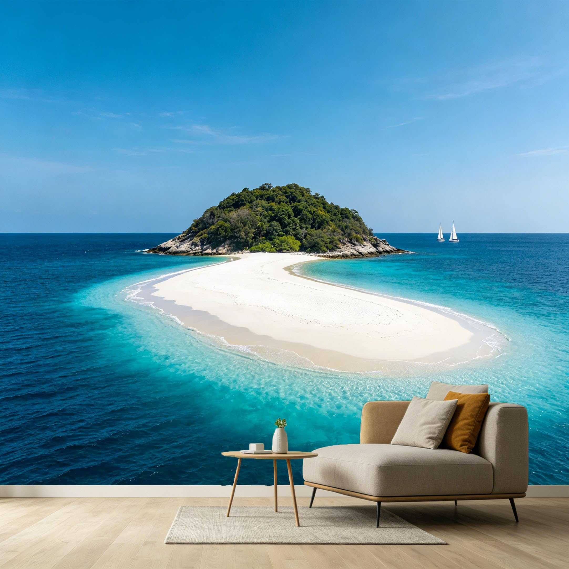 Custom Size Wall Murals Tropical Island Coastal Ocean Marine Sailboat SelfAdhesive Wall Fabric Removable Large Wallpaper for Photo Living Room Interior Decor Wall Art 168
