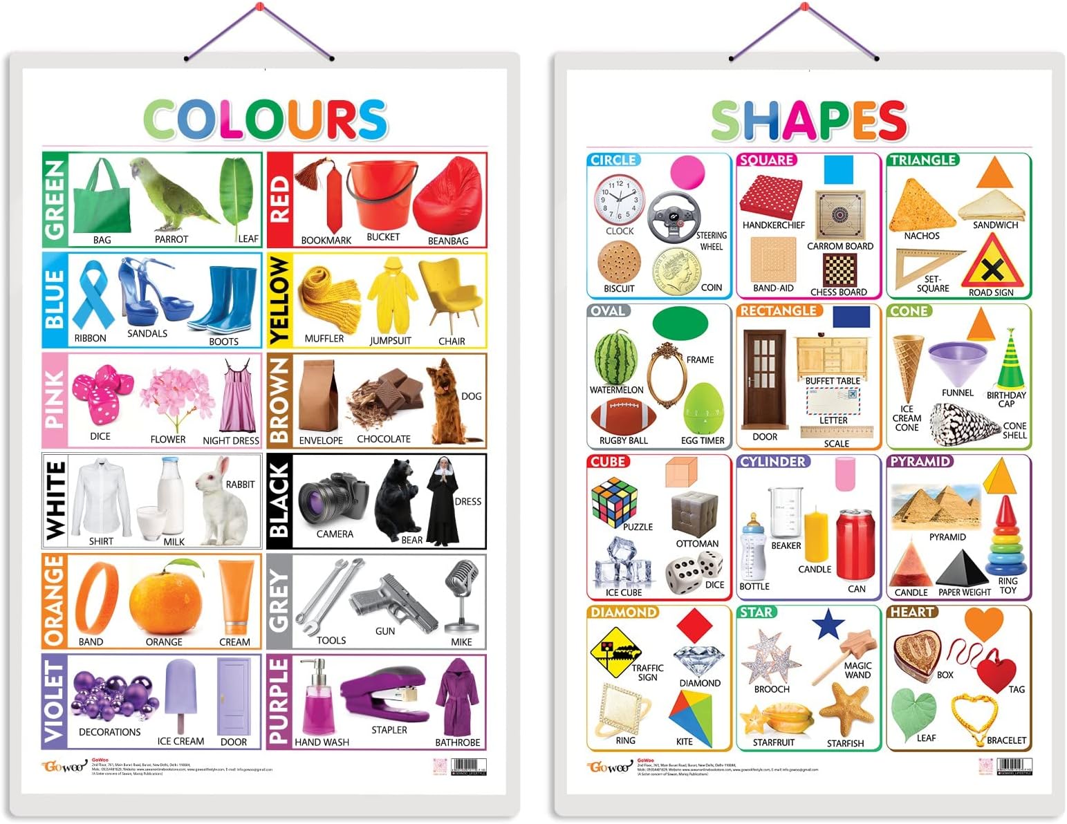 GO WOOSet of 2 Colours and Shapes Early Learning Educational Charts for Kids | 20"X30" inch |Non-Tearable and Waterproof | Double Sided Laminated | Perfect for Homeschooling, Kindergarten and Nursery