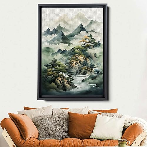 Miniatura 6 de DustinWay Framed Canvas Print Wall Art Set of 3 Green Forest Mountain Photography Modern Art Minimalist Nature Decor