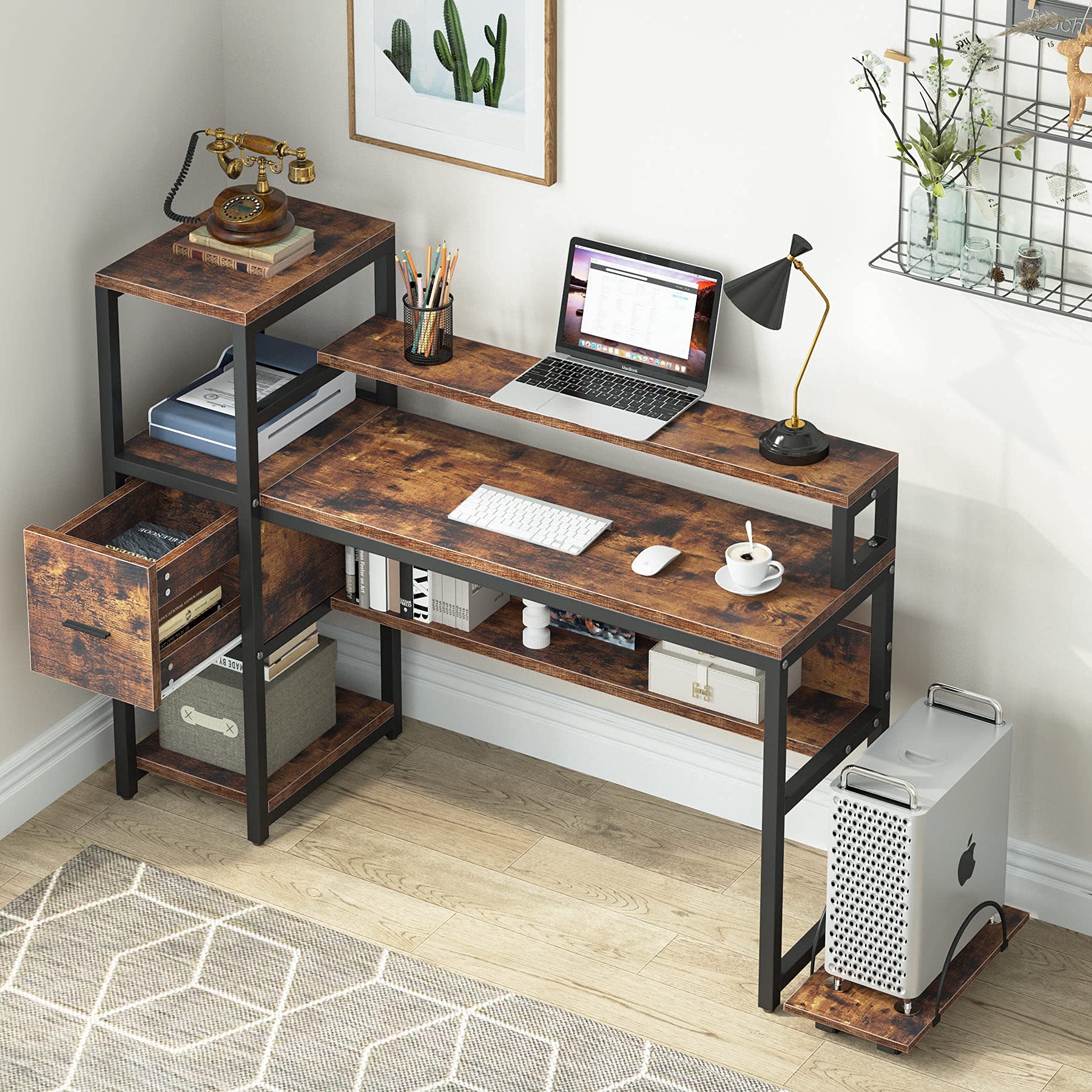 Buy Tribesigns Computer Desk with Hutch and 3Tier Storage Shelves, 55