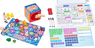 JoyCat Mystery Alphabet Box+Phonics Word Magnetic Letter Tiles-JoyCat 265 Alphabet Tiles, Magnetic Letters Kit with Word-Building Folder and Storage Case, Kindergarten Phonics Awareness, Science of Re