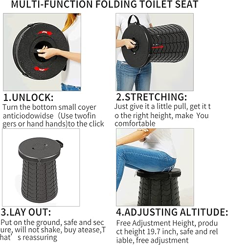 Miniatura 7 de ALEVMOOM Inodoro portátil XXL, 19.7 pulgadas de alto, más alto, plegable, plegable, con tapa, correa, bolsa, ajustable para campamento, senderismo,