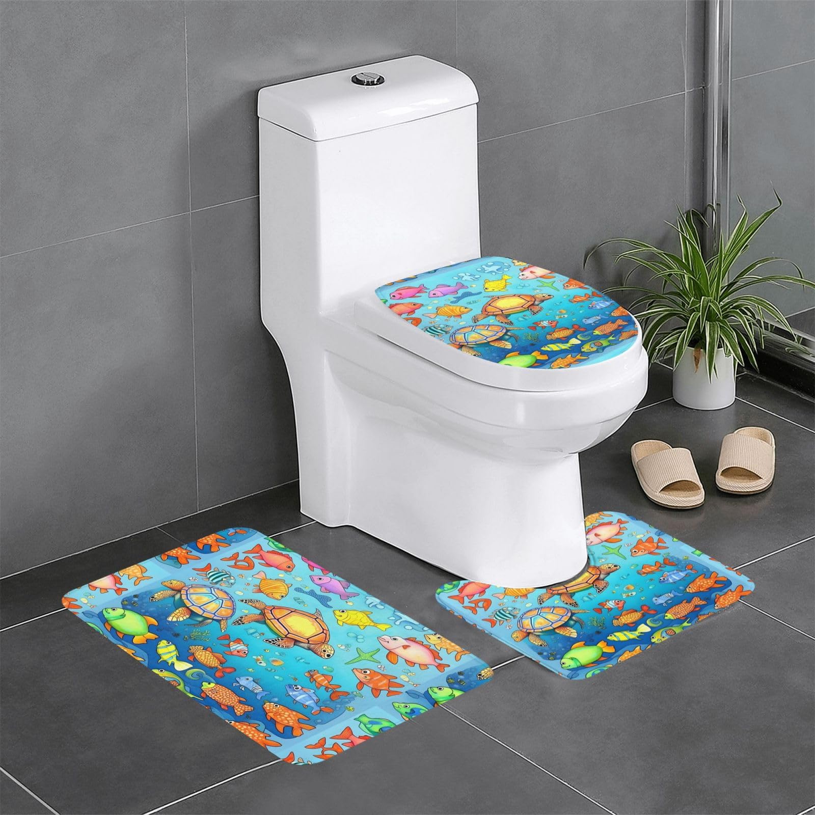 Tapis de bain lot de 3 anti sol mouillé imprimé tortue pour maison