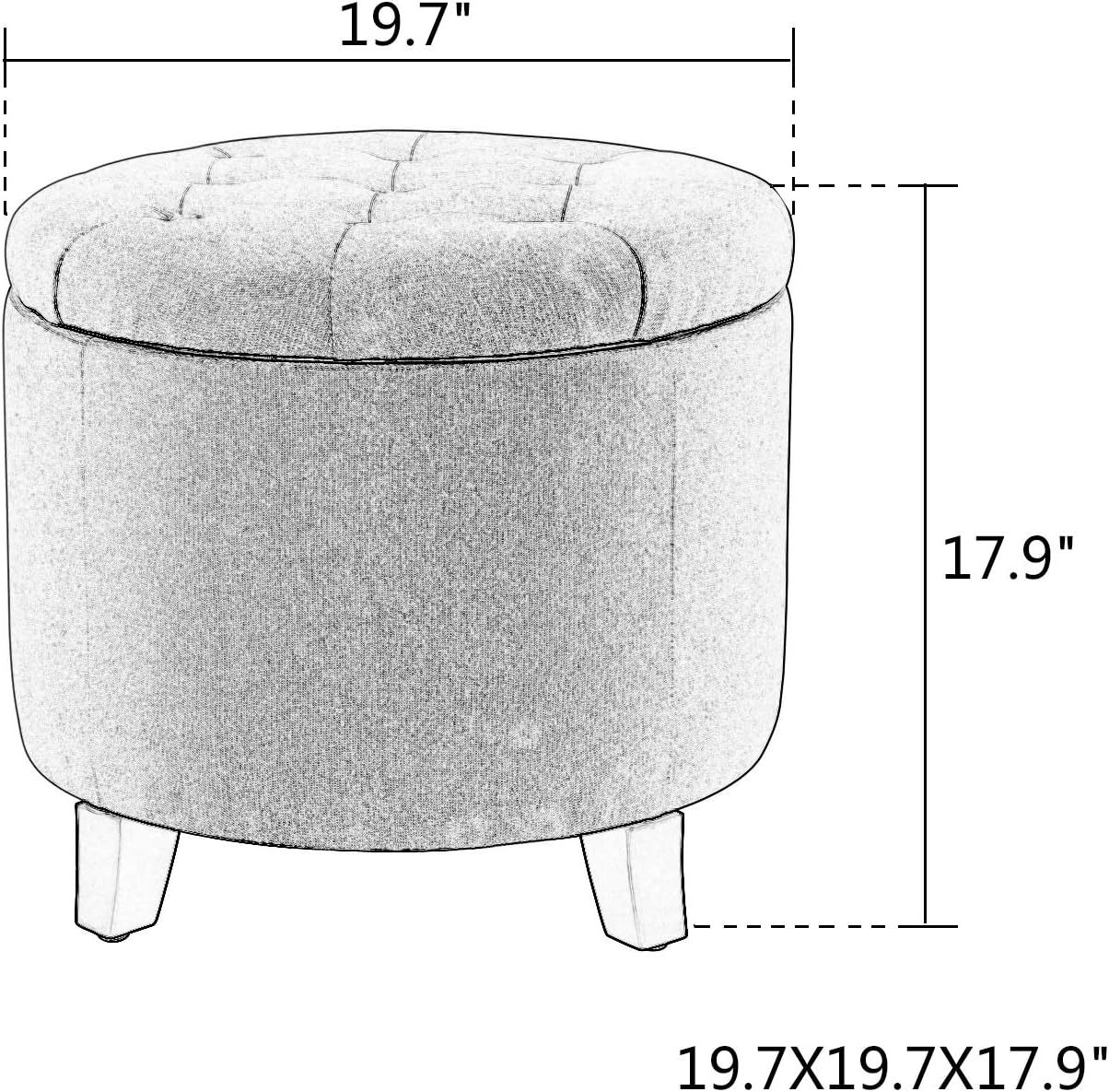 Homebeez Round Storage Ottoman Button-Tufted Fabric Footstool with Removable Lid(Olive Green)