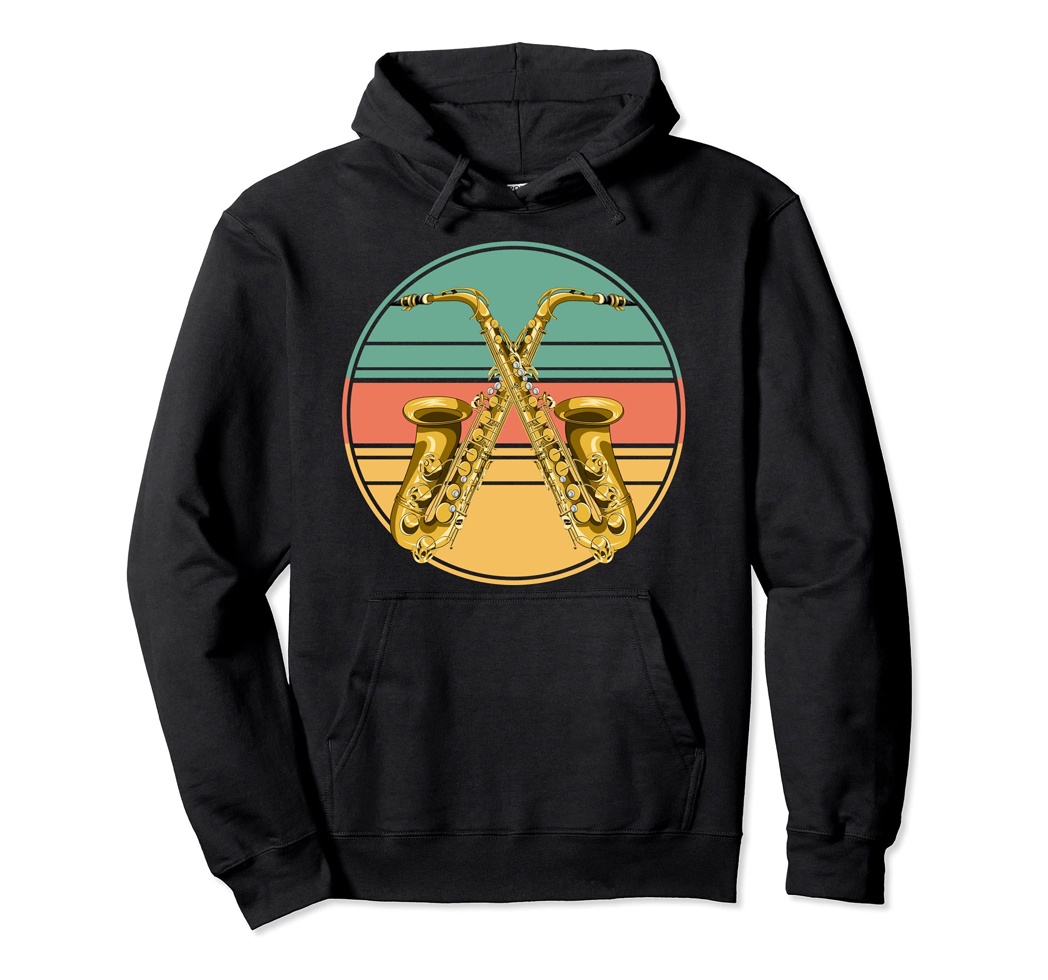 Retro Saxophonist Jazz Musical Instrument Saxophone Pullover Hoodie, Black