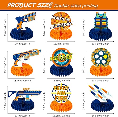 Miniatura 2 de Outus 9 piezas de decoración de fiesta de batalla con dardos, centros de mesa de panal de abeja de batalla de dardos, decoración de mesa de doble