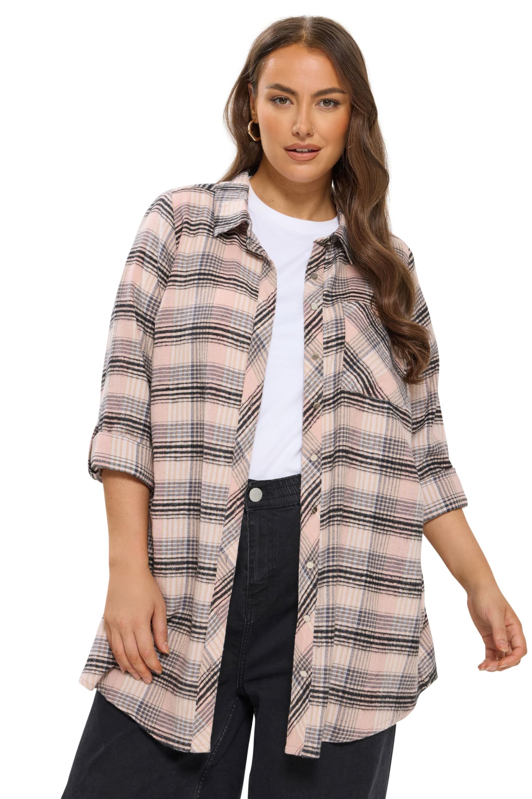 Yours Women's Pink Check Boyfriend Shirt In Size 18