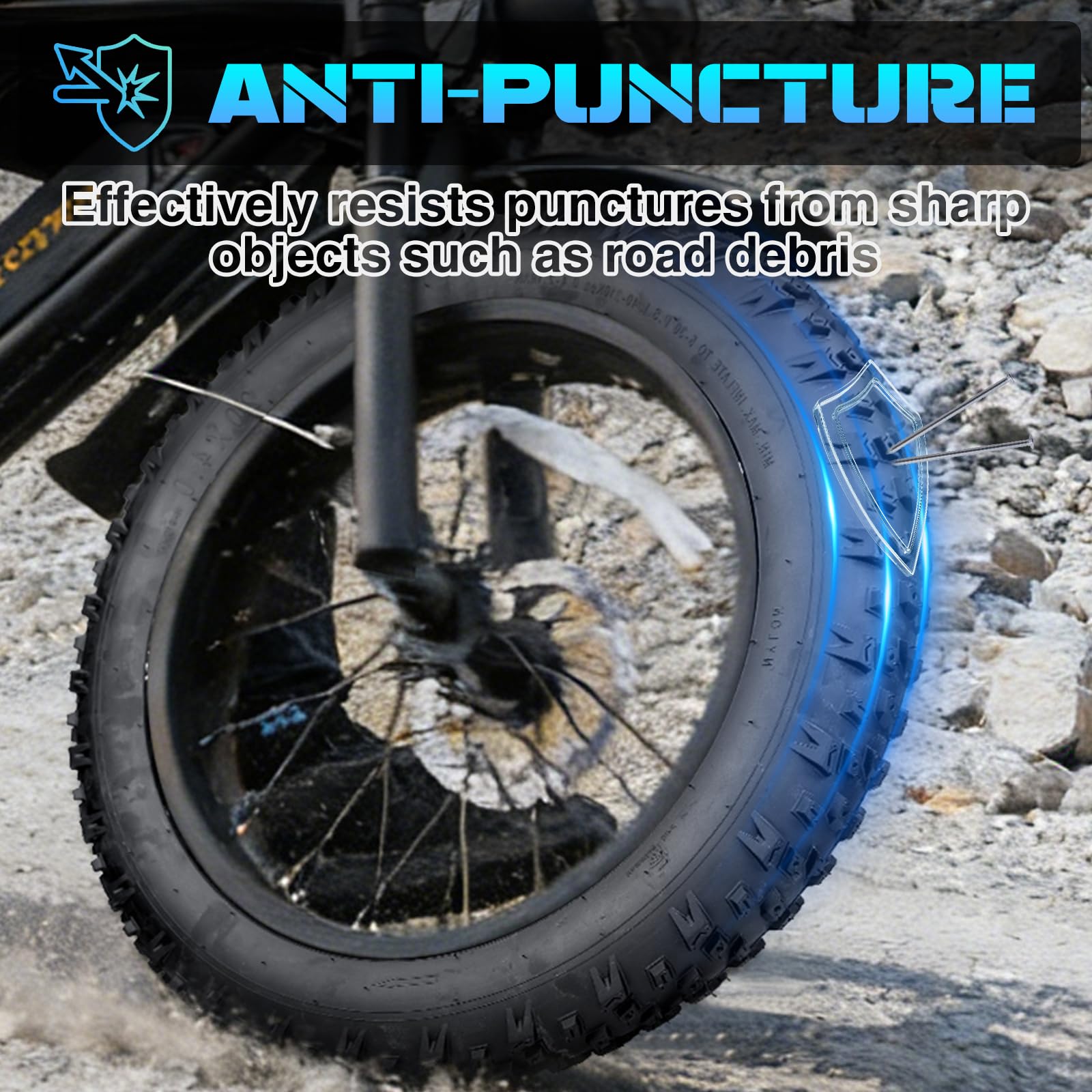 Pneu Fat Bike 20x4.0 et 26x4.0 (102-406/102-559), Vélo Électrique et VTT, Bande de Roulement à Motif granuleux, Adhérence Maximale sur Neige/Sable/Boue, 30 PSI