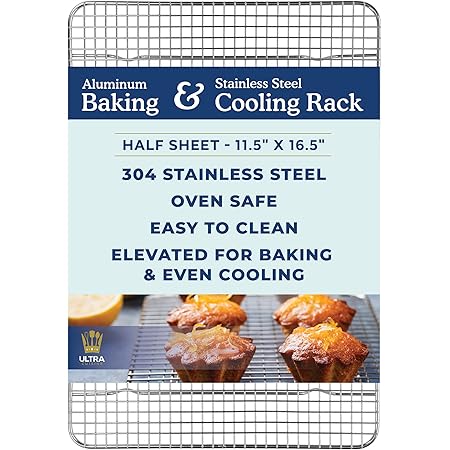 Ultra Cuisine Cooling Rack for Baking and Cooking - 100% Stainless Steel Wire Cooling Rack, Food-Safe, Dishwasher-Safe, Heavy Duty - 11.5" x 16.5" - Tight-Wire Baking Rack fits Half Sheet Pans