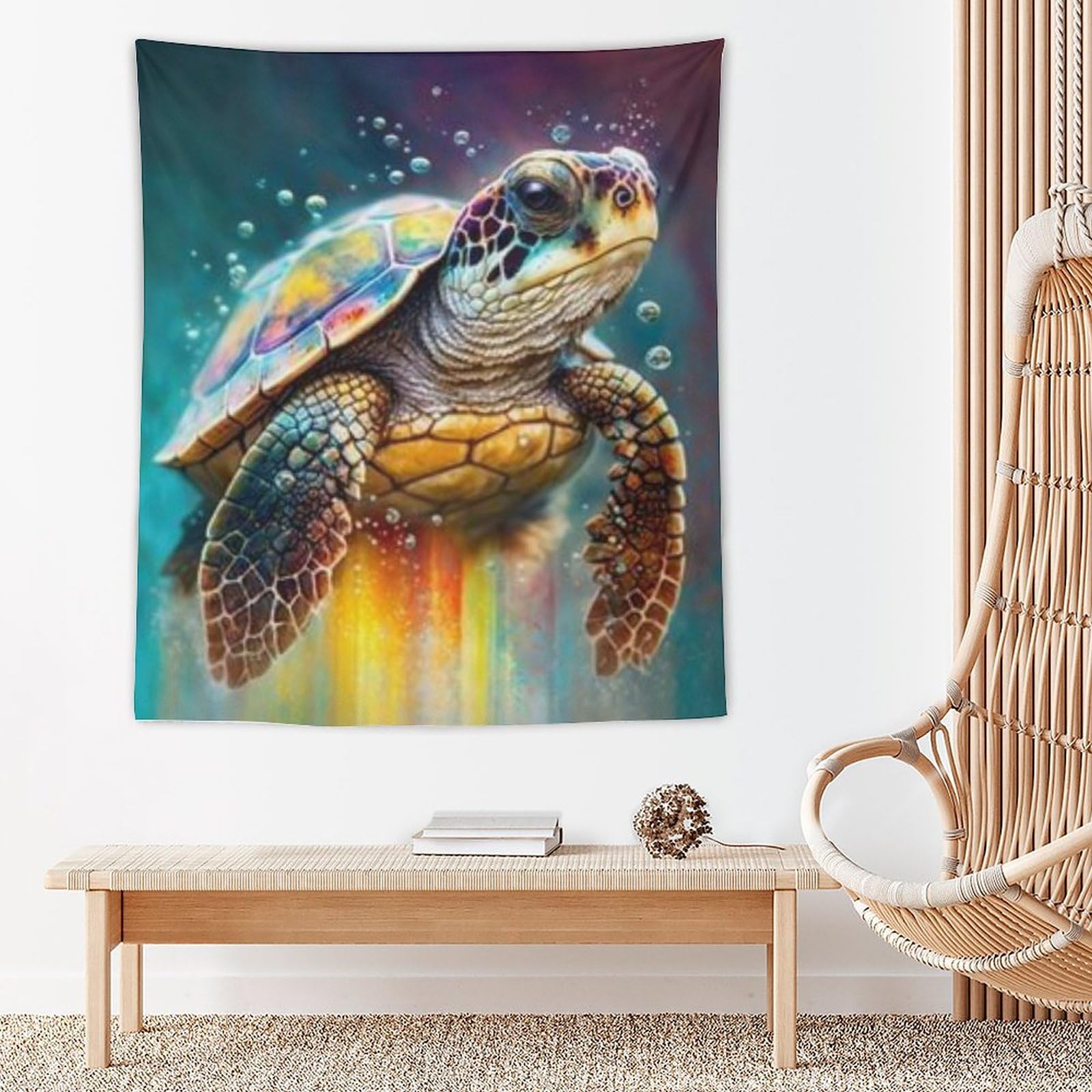 Amazon.co.jp: 色のついたウミガメ インテリア タペストリー 海洋油絵 