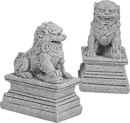 DOITOOL 2 estatuas de perro Foo, leones guardianes, estatuas de piedra Feng Shui, estatuas de león de estilo chino, figuras coleccionables de