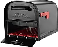 Vista 3 de Architectural Mailboxes 6300B-10 Oasis 360 Buzón de paquete con bloqueo, extra grande, negro y correo Boss 7121, poste de montaje negro en el suelo