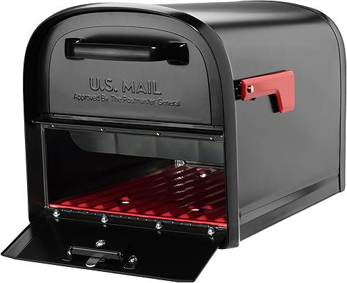 Miniatura 3 de Architectural Mailboxes 6300B-10 Oasis 360 Buzón de paquete con bloqueo, extra grande, negro y correo Boss 7121, poste de montaje negro en el suelo