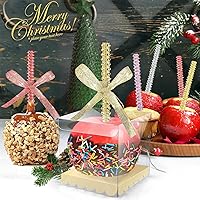 Vista 8 de 32 PIEZAS de Palitos de Manzana de Caramelo Brillantes de Bambú, Brochetas de Punta de Madera con Envoltura de Malla de Diamantes y Pedrería