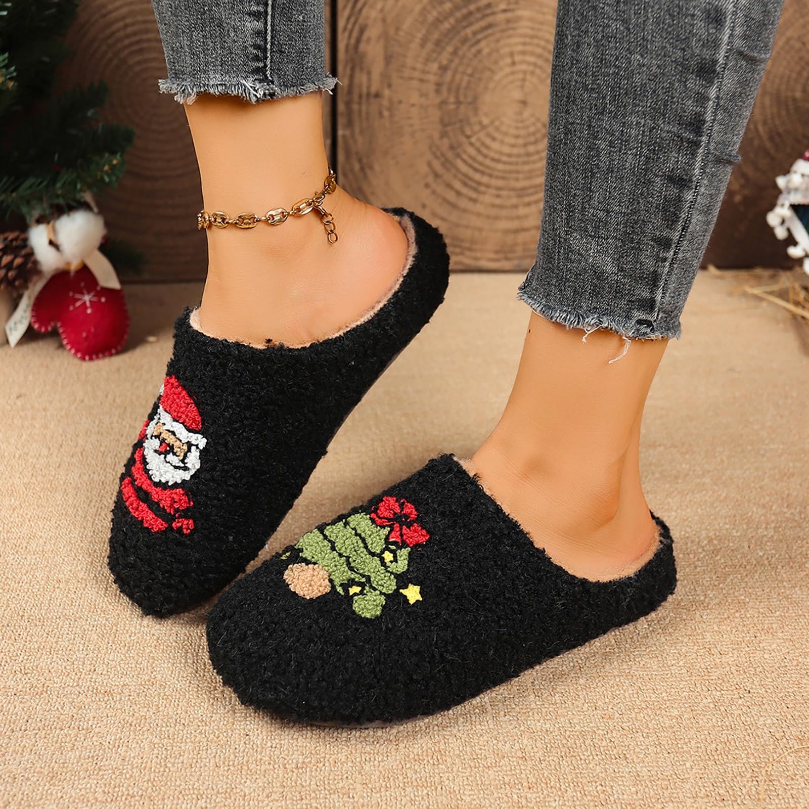Pantuflas con suela de fieltro para mujer, mocasines con dibujos animados
