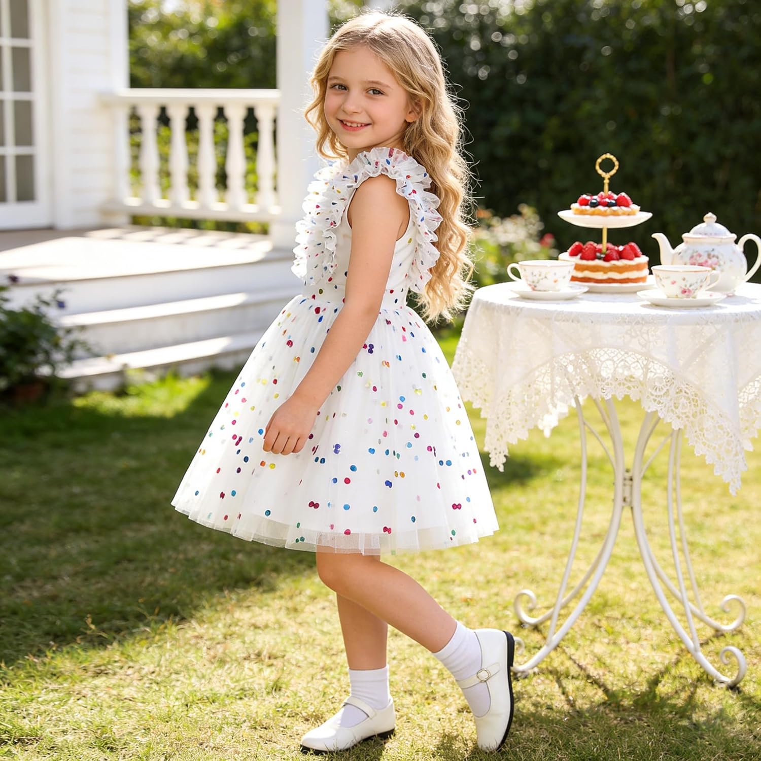 AGQT Girls Birthday Party Dress Polka Dots Sequin Star-Light Princess Tulle Wedding Pageant Evening Gown 3-10 Years