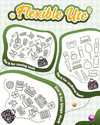 Miniatura 6 de Bolsa de bingo para Daubers Dabbers Dobbers Dotters resistente al agua, bolsa de accesorios de bingo con bolsillos para adultos mayores (negrorojo)