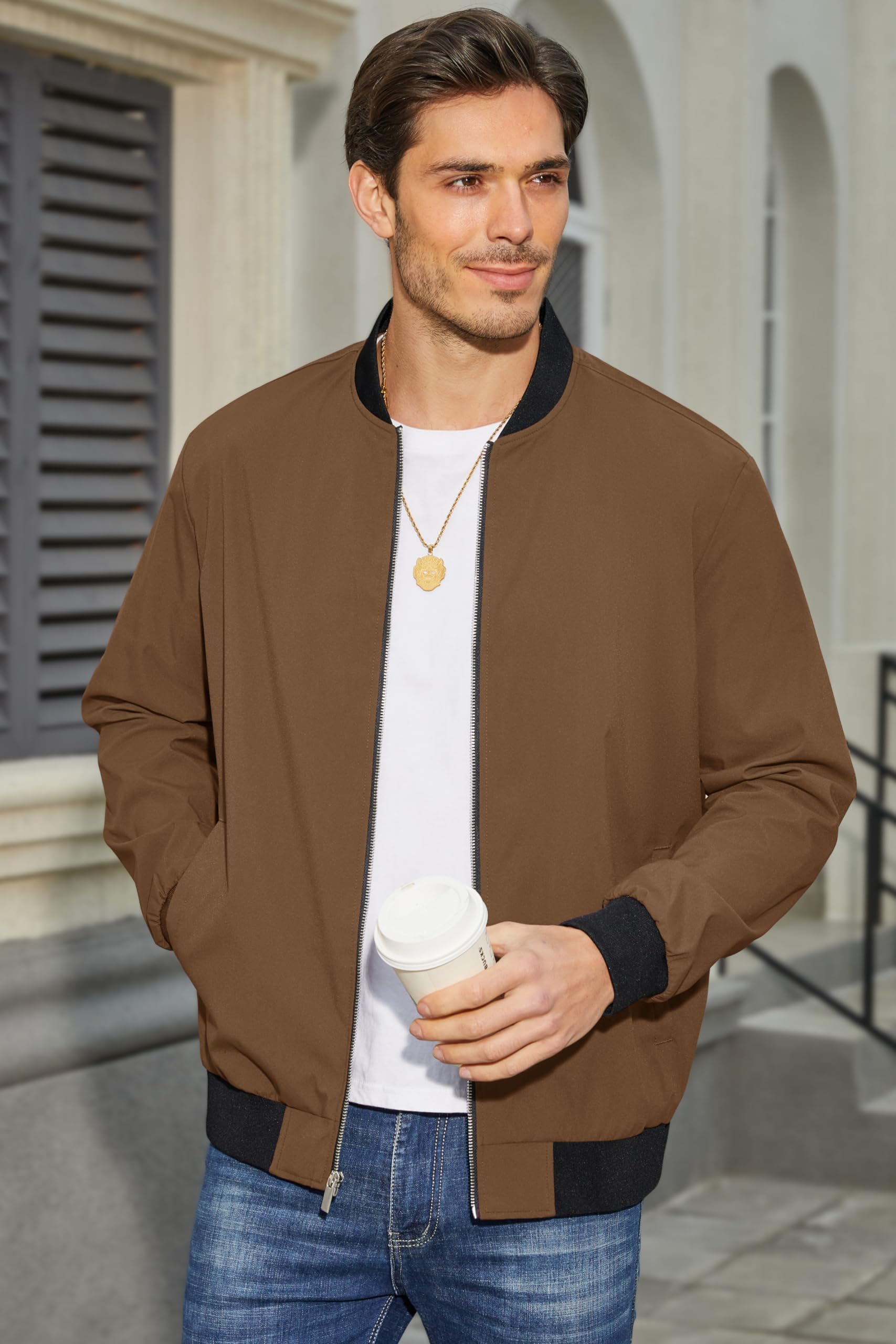 MAGCOMSEN Chaqueta bomber para hombre ligera con cremallera completa cortavientos casual