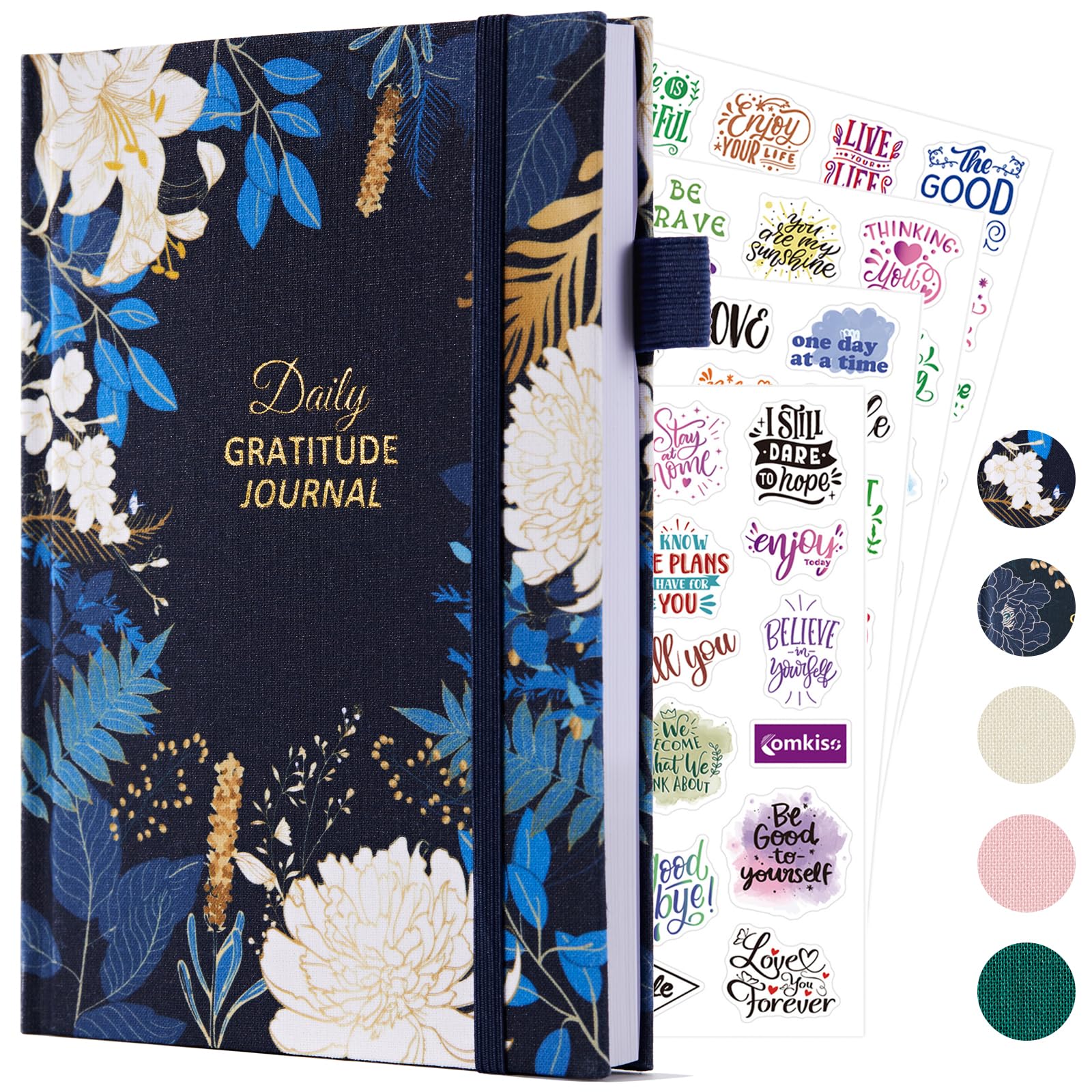 Comkiso Gratitude Journal with 4 Inspirational Stickers: Undated Daily Gratitude Journal for Women and Men - More Happiness, Affirmation, and