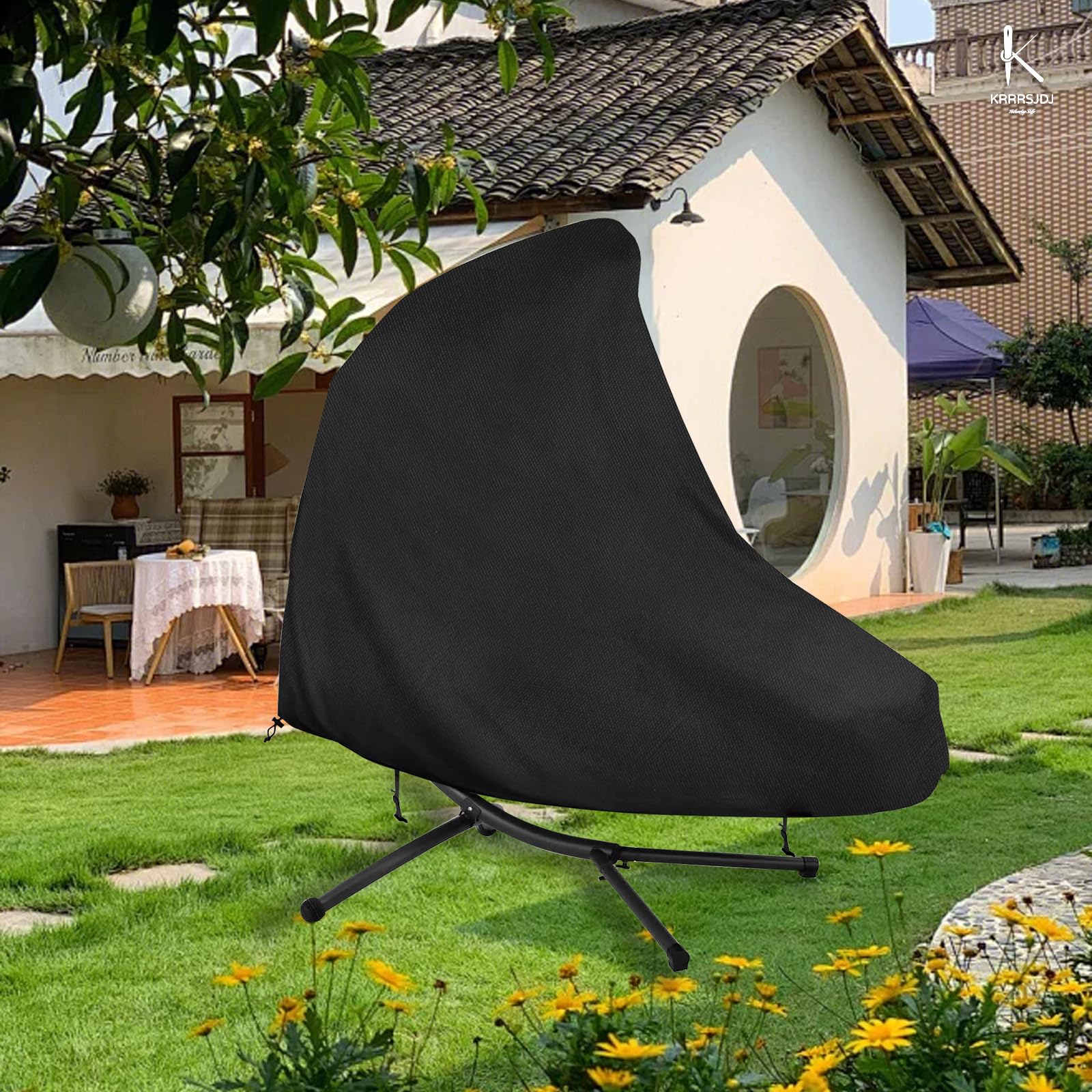 Housse Chaise Longue Suspendue Imperméables,Couverture Transat Suspendu Coupe Vent,Bache Transat Soleil Suspendue avec Cordon de Serrage,Tissu Oxford 420D Résistant (200 * 120 * 200cm,Noir)