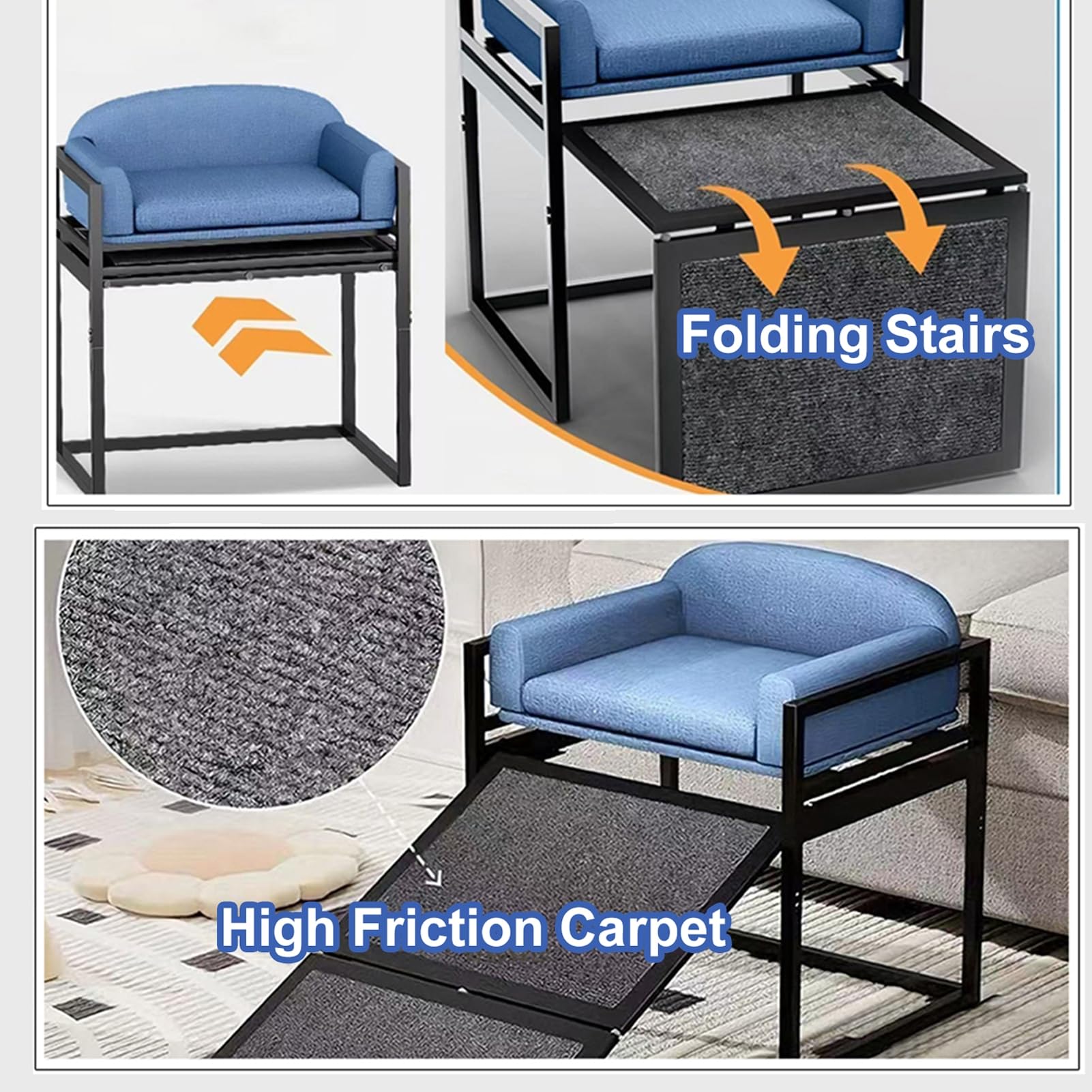 Rampas Plegables para Perros con Cojín De Asiento, Escalera Antideslizante para Mascotas para Subir A La Cama O Al Sofá, Escalón para Perros Pequeños Y Medianos, Marco De Metal,Beige,with Wheels