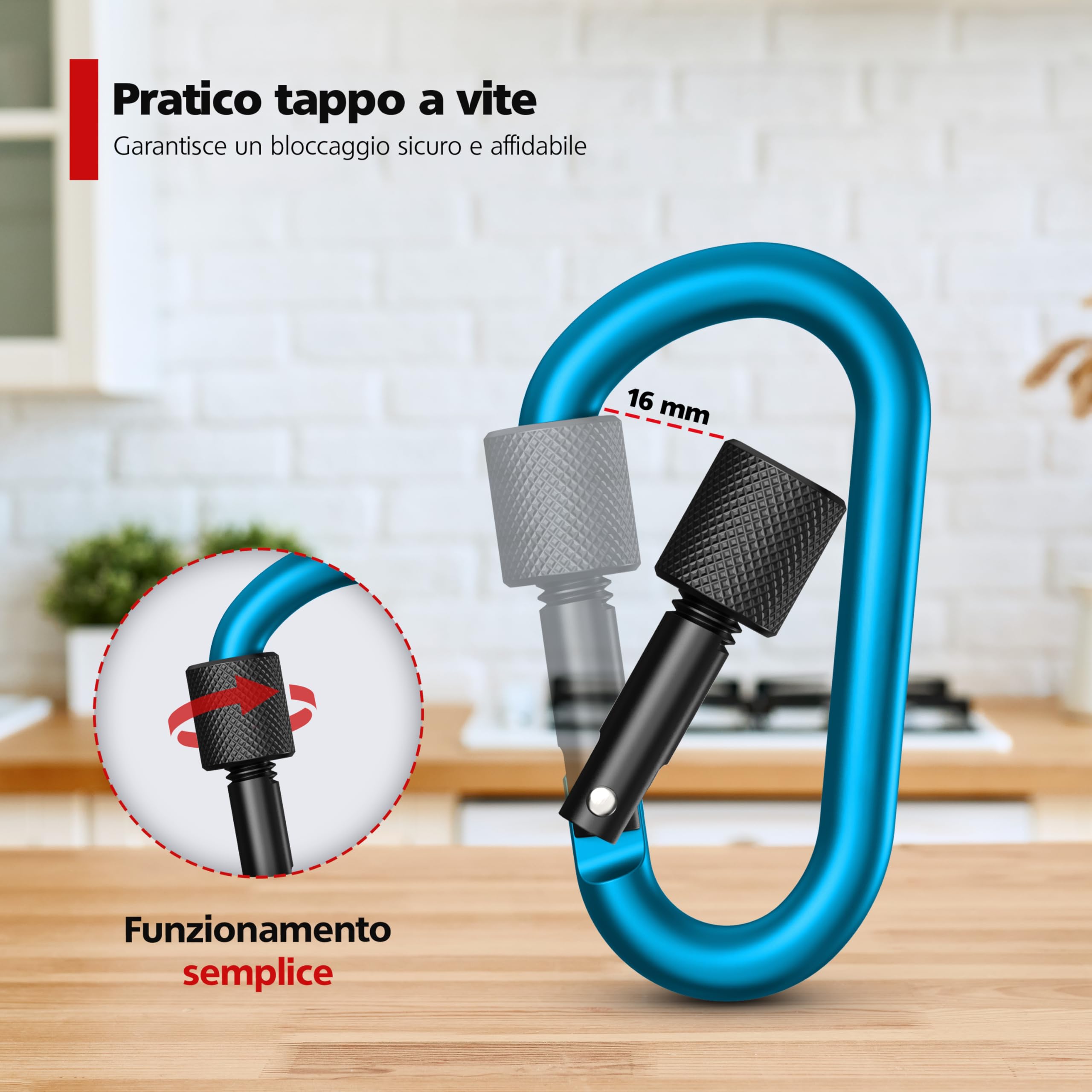 RAVN HAMAN 10 x Moschettoni con ghiera - Colorato - - Moschettone con chiusura a vite fino a 30 kg - - Ganci a scatto per interni ed esterni - - Ganci per amache, sacchi da box, portachiavi, ecc.