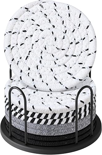 Miniatura 17 de Juego de 6 posavasos para bebidas, cerveza, café, posavasos para bebidas, piedra absorbente con soporte, posavasos de cerámica estilo mármol para