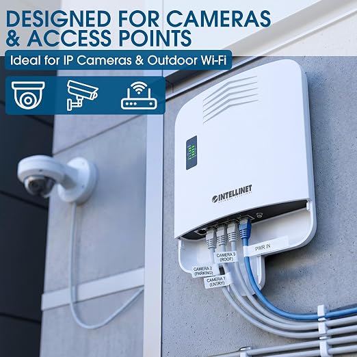 Switch PoE Gigabit exterior de 5 puertos Intellinet, IP65, 85 W, resistente a la intemperie, montaje en pared o poste, entrada PoE++, alcance de 200 m, fabrica de conmutación de 10 Gbps, modelo 509220 miniatura 6
